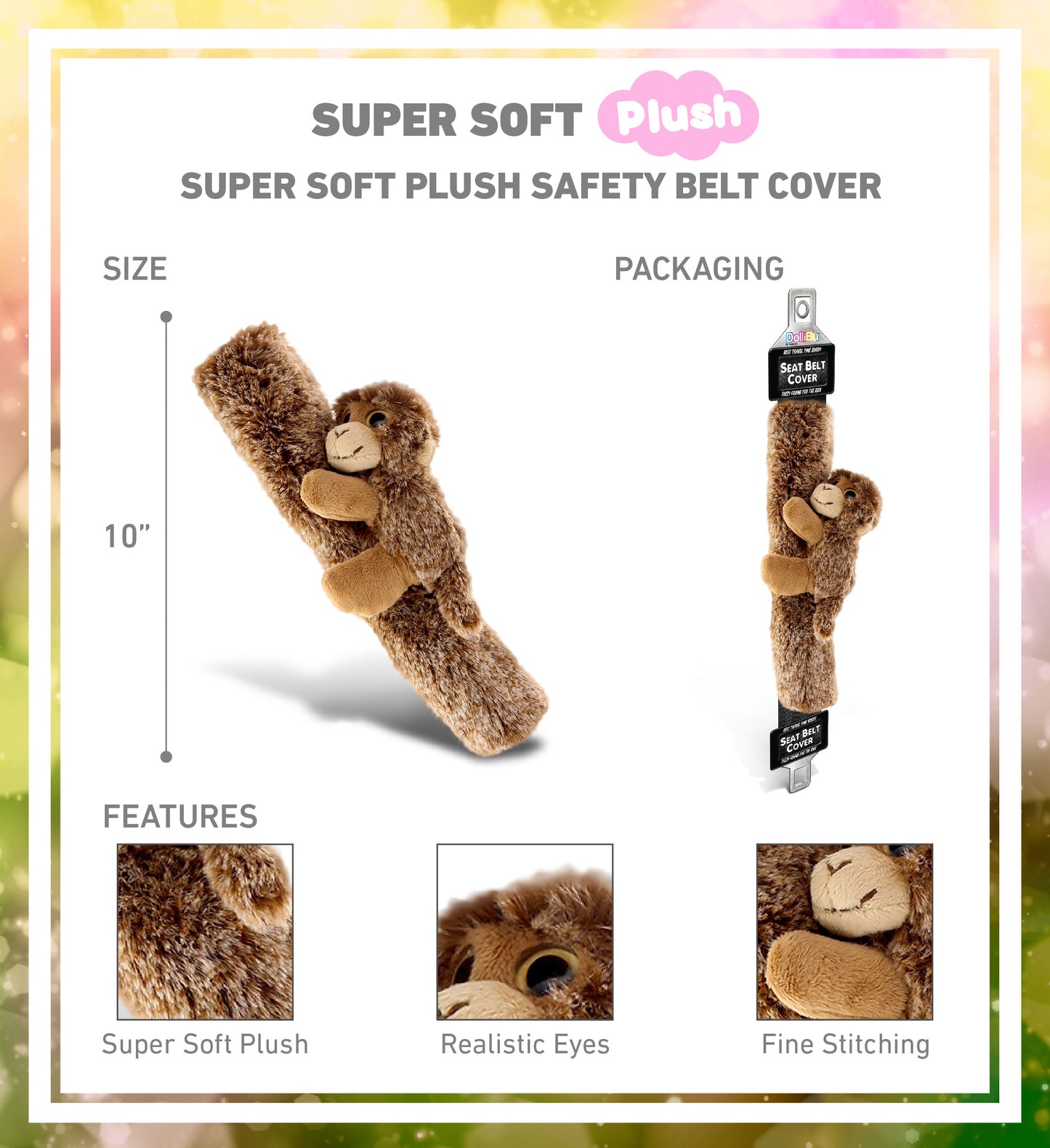SUPER SOFT PLUSH SAFETY BELT COVER - MONKEY