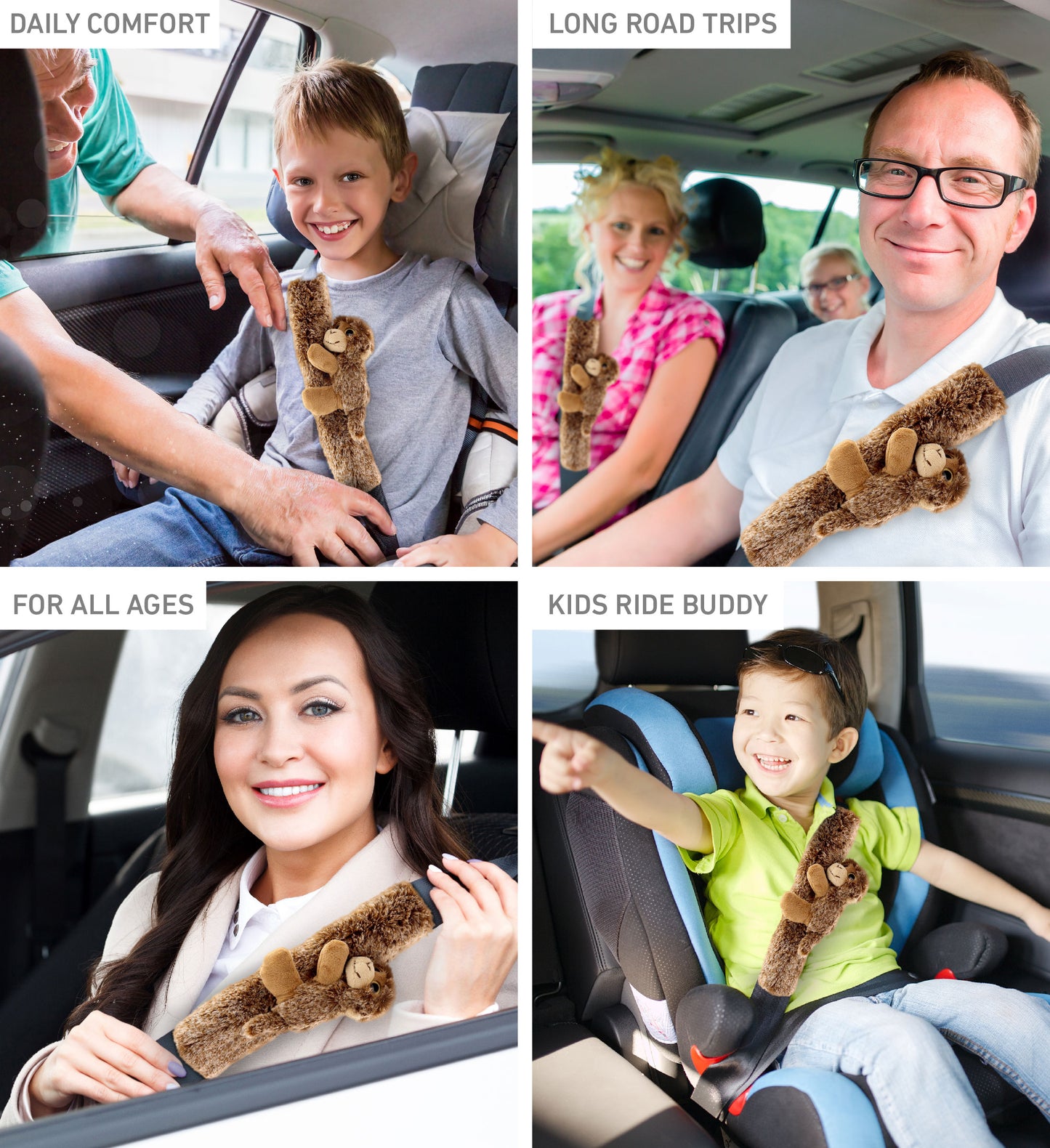 SUPER SOFT PLUSH SAFETY BELT COVER - MONKEY