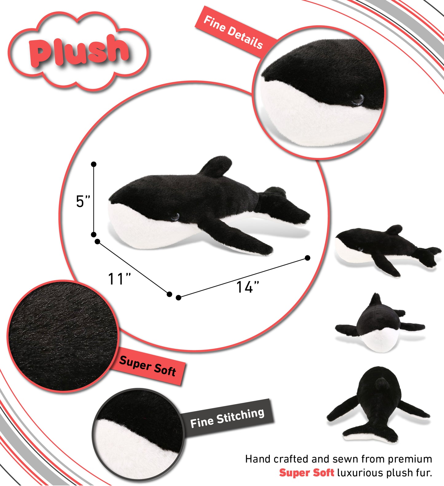 SUPER-SOFT PLUSH - BLACK WHALE 14"
