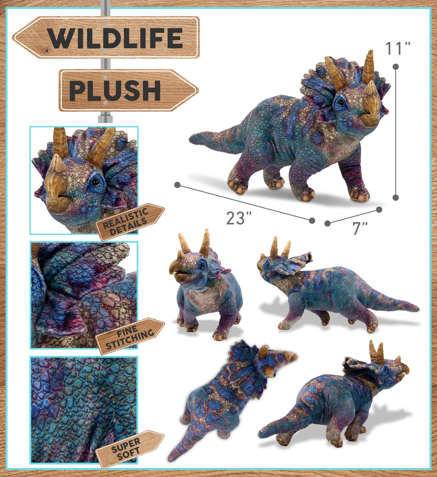 WILD COLLECTION PLUSH - TRICERATOPS DINOSAUR 23"