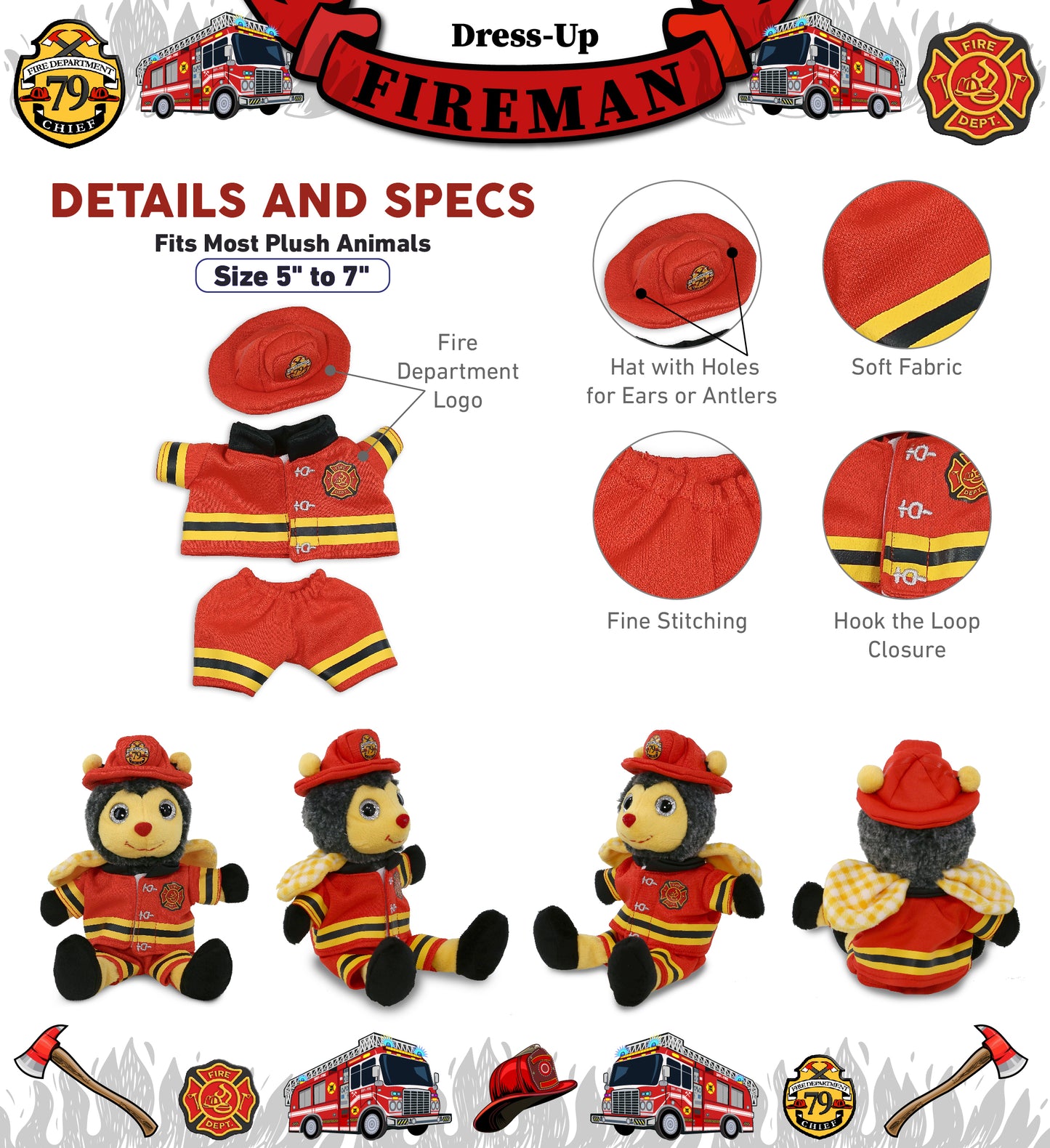 PLUSH DRESS-UP - FIREMAN SMALL WITH HOLES IN HELMET