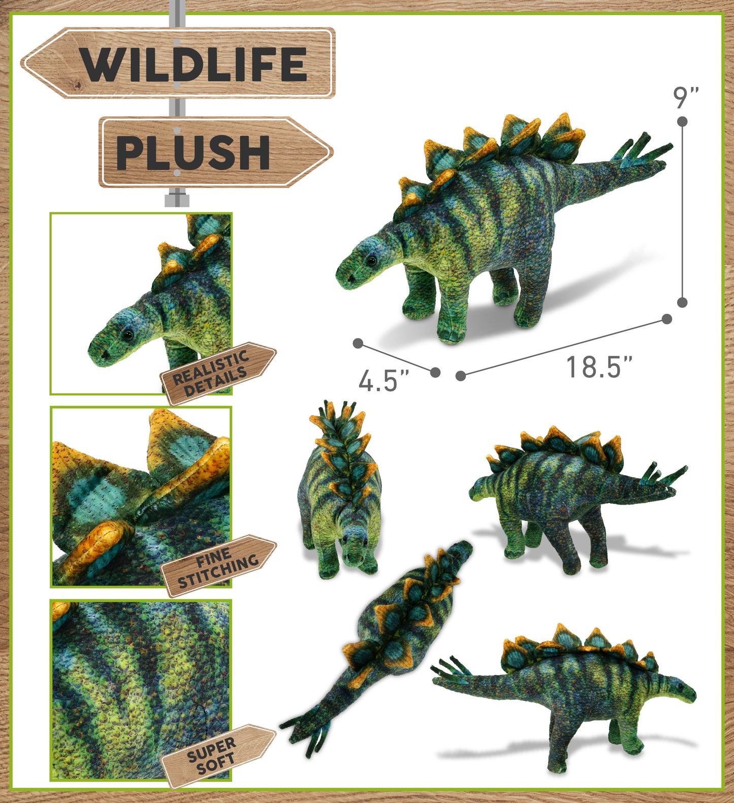 WILD COLLECTION PLUSH - STEGOSAURUS DINOSAUR 18.5"
