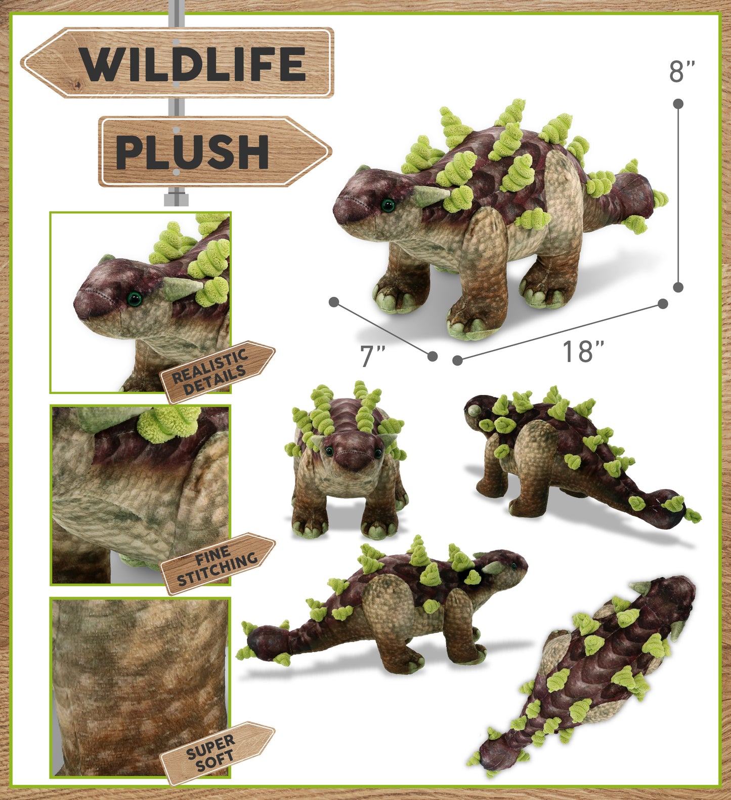 WILD COLLECTION PLUSH - ANKYLOSAURUS DINOSAUR 18"