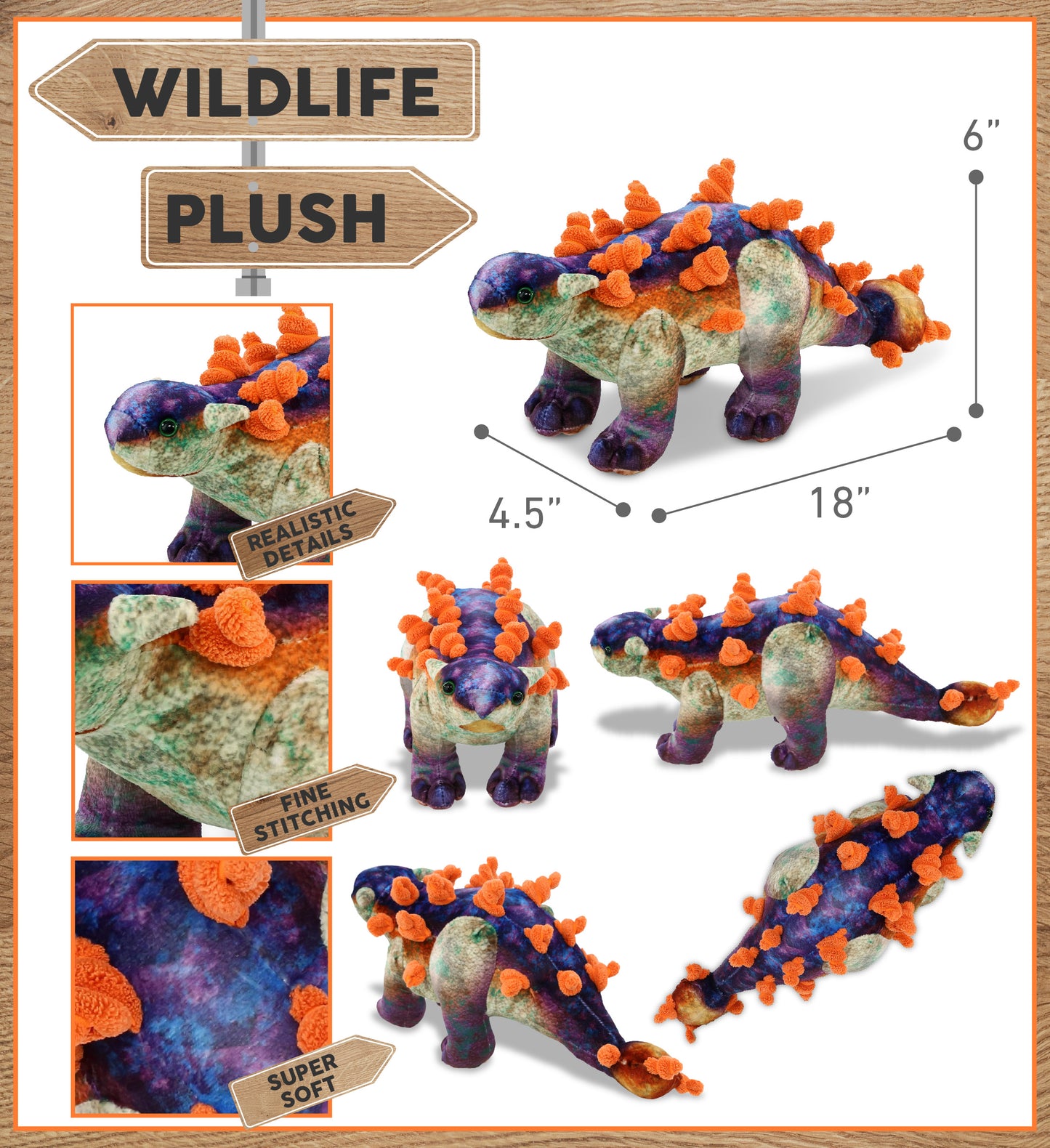WILD COLLECTION PLUSH - ANKYLOSAURUS DINOSAUR 15"