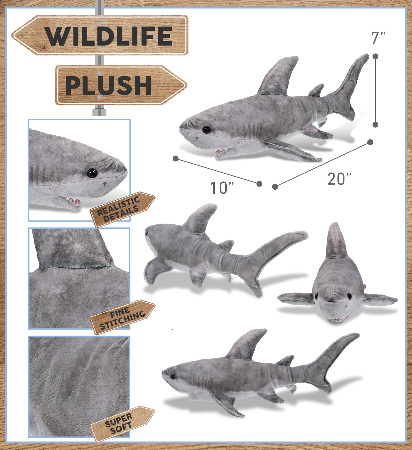 WILD COLLECTION PLUSH - SHARK 20"