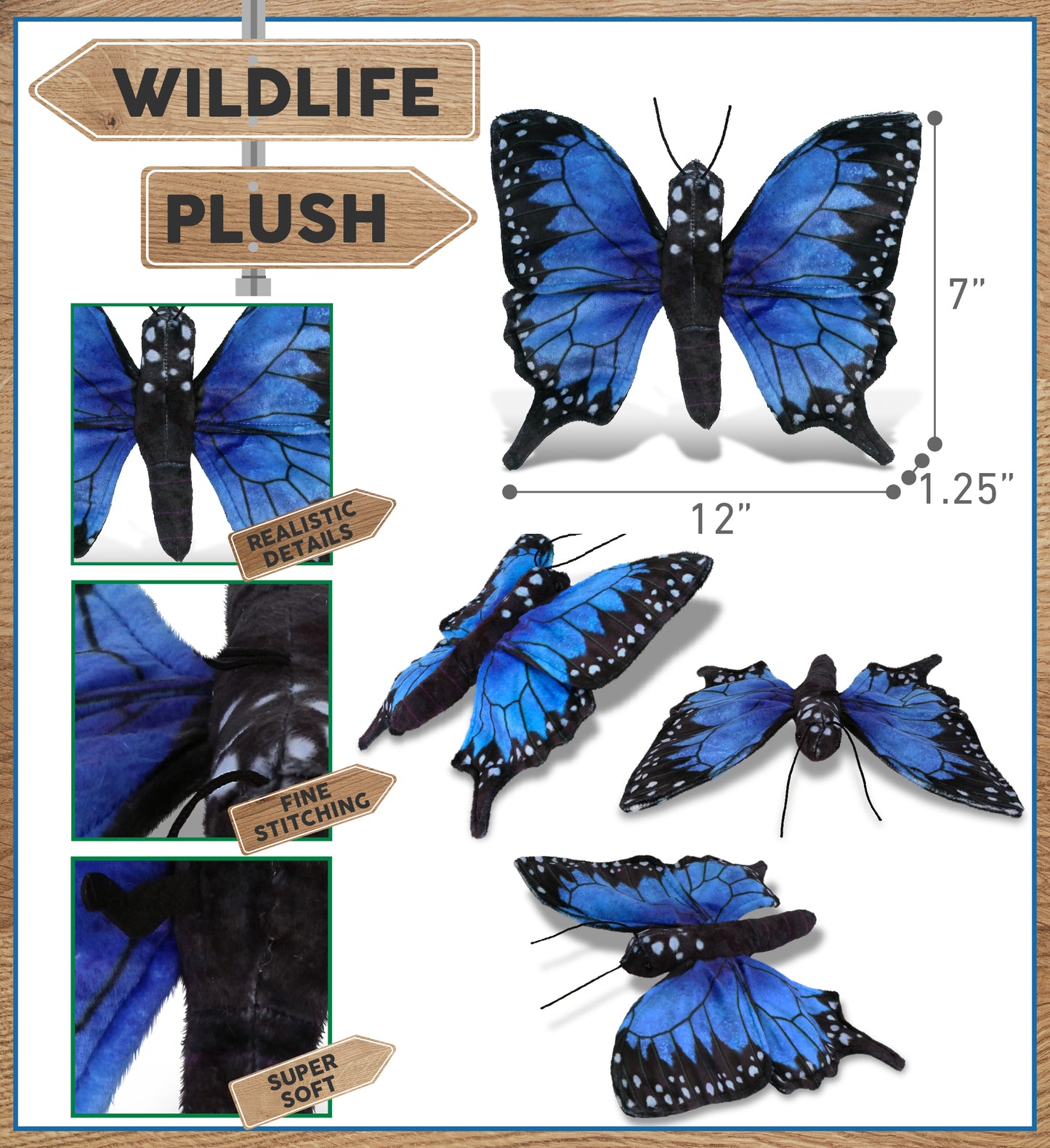 WILD COLLECTION PLUSH - BLUE BUTTERFLY 12"