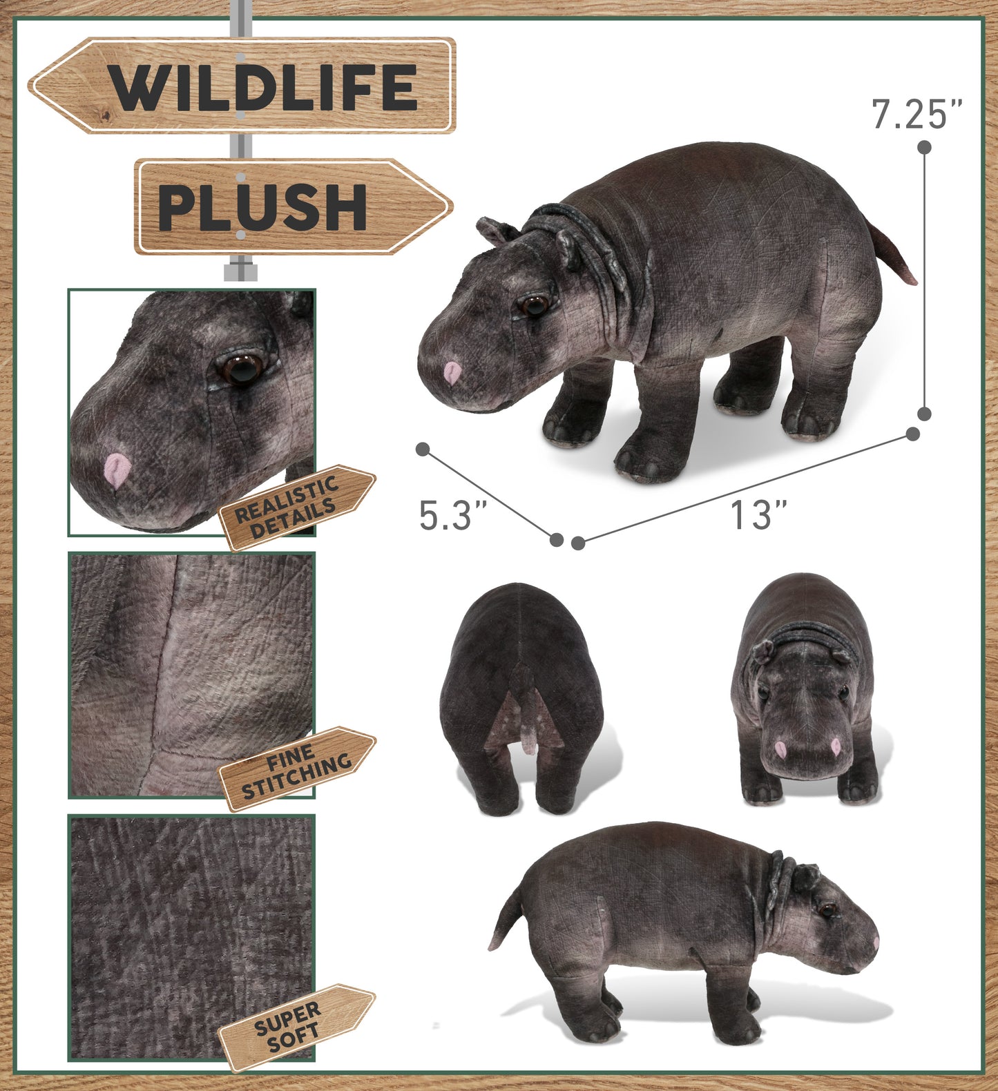 WILD COLLECTION PLUSH - HIPPO 13"