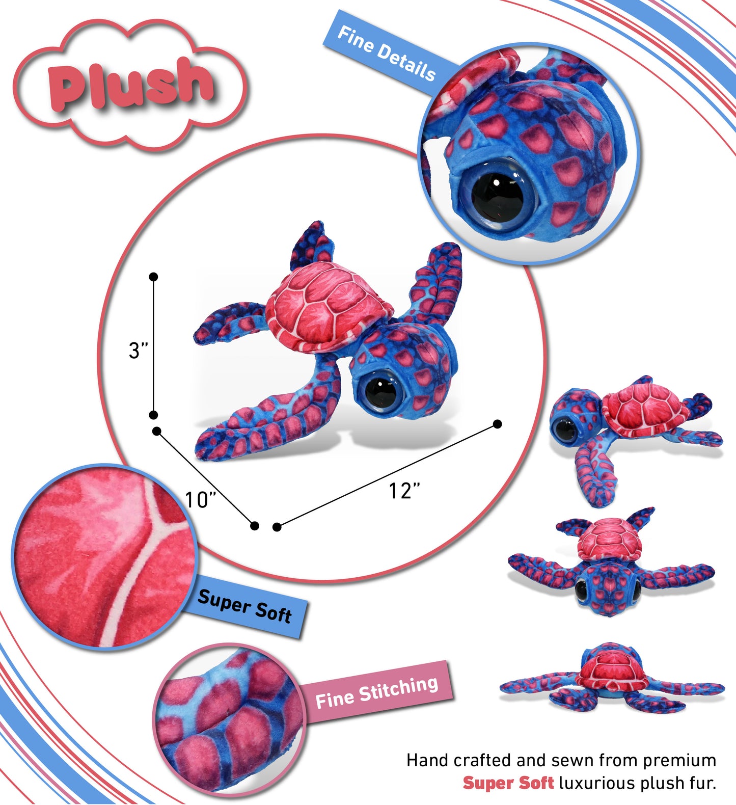 WILD COLLECTION PLUSH - PINK SEA TURTLE 10"
