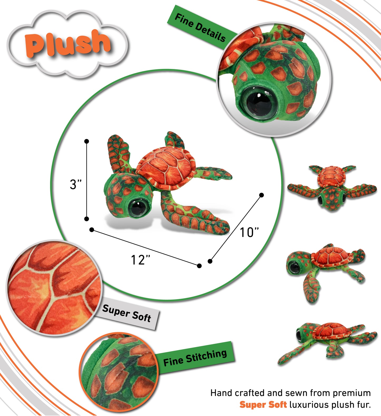 WILD COLLECTION PLUSH - ORANGE SEA TURTLE 10"