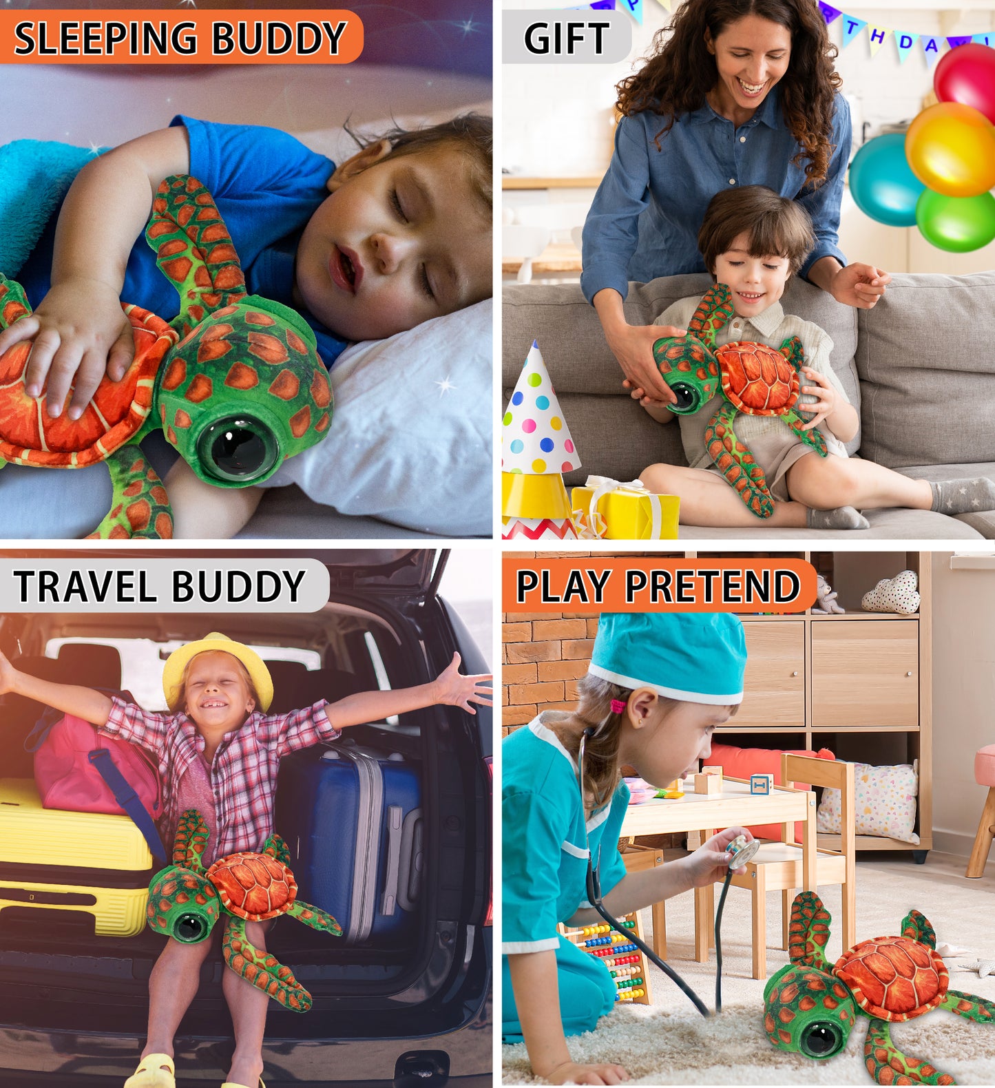 WILD COLLECTION PLUSH - ORANGE SEA TURTLE 10"