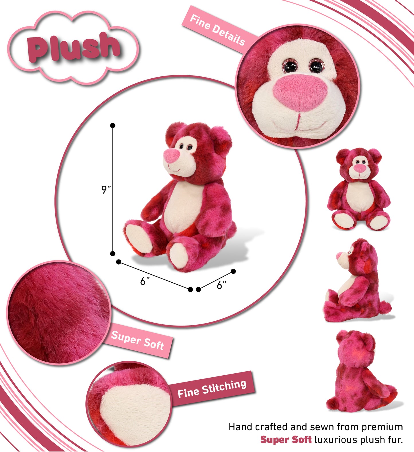 SUPER-SOFT PLUSH - PINK TIE-DYE BEAR 9"