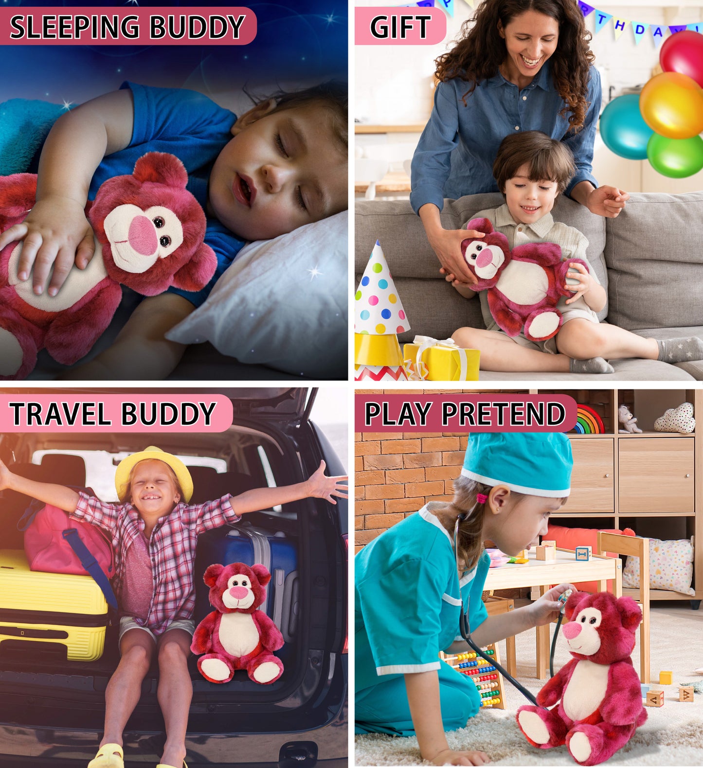 SUPER-SOFT PLUSH - PINK TIE-DYE BEAR 9"