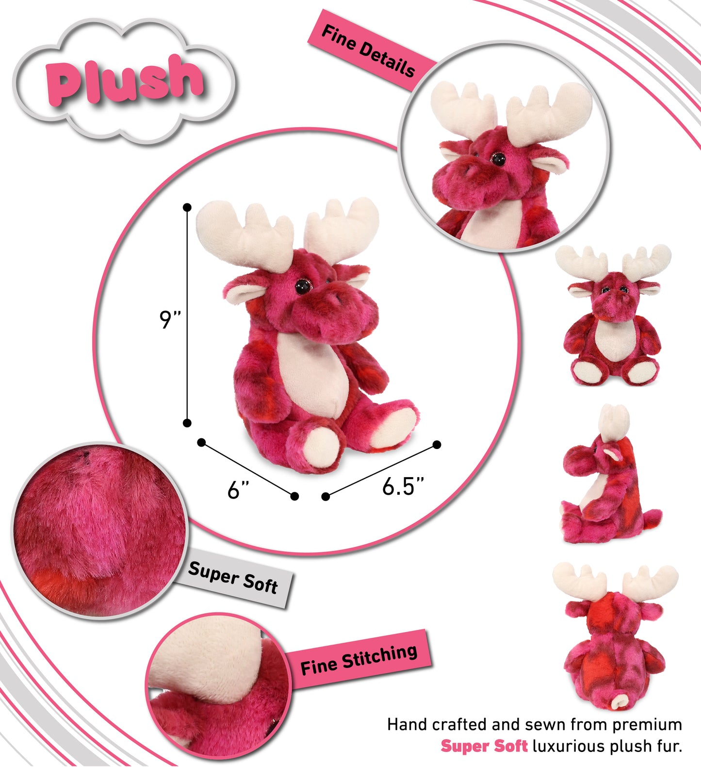 SUPER-SOFT PLUSH - PINK TIE-DYE MOOSE 9"