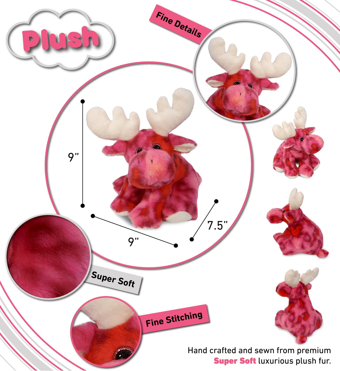 SUPER-SOFT PLUSH - PINK TIE-DYE FLOPPY MOOSE 9"