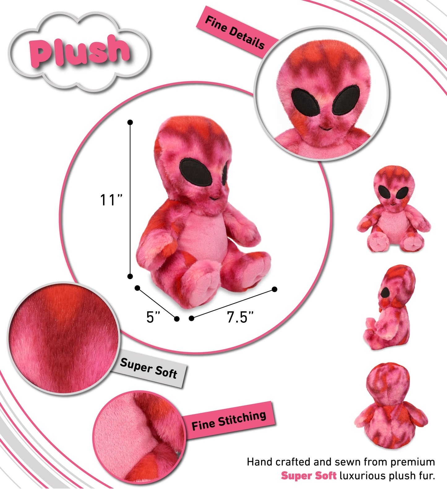 SUPER-SOFT PLUSH - PINK TIE-DYE ALIEN 11"