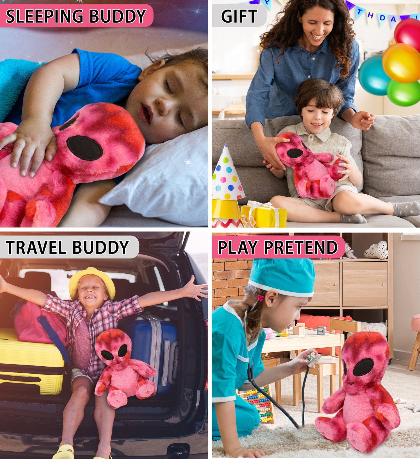 SUPER-SOFT PLUSH - PINK TIE-DYE ALIEN 11"