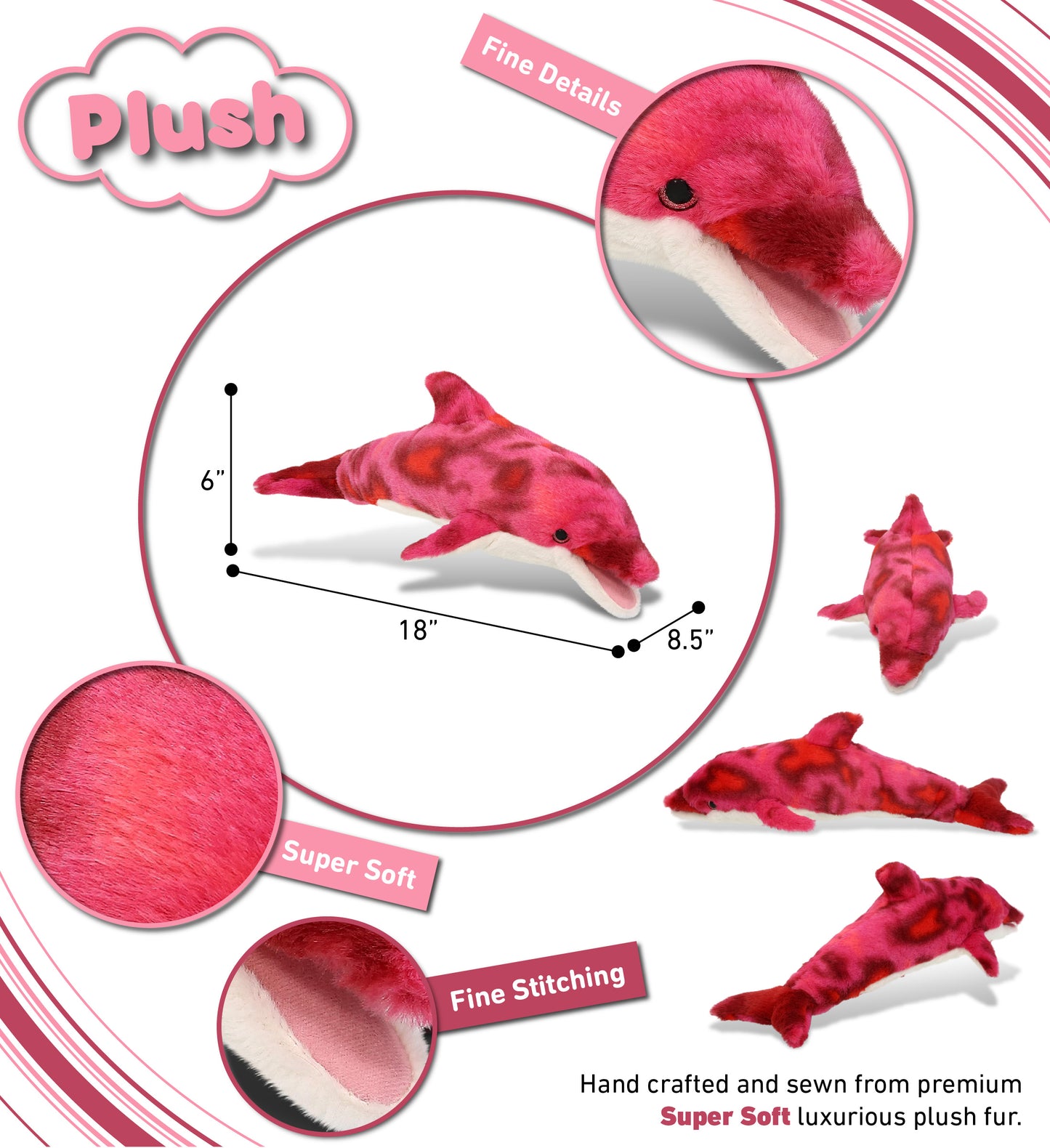 SUPER-SOFT PLUSH - PINK TIE-DYE DOLPHIN 18"