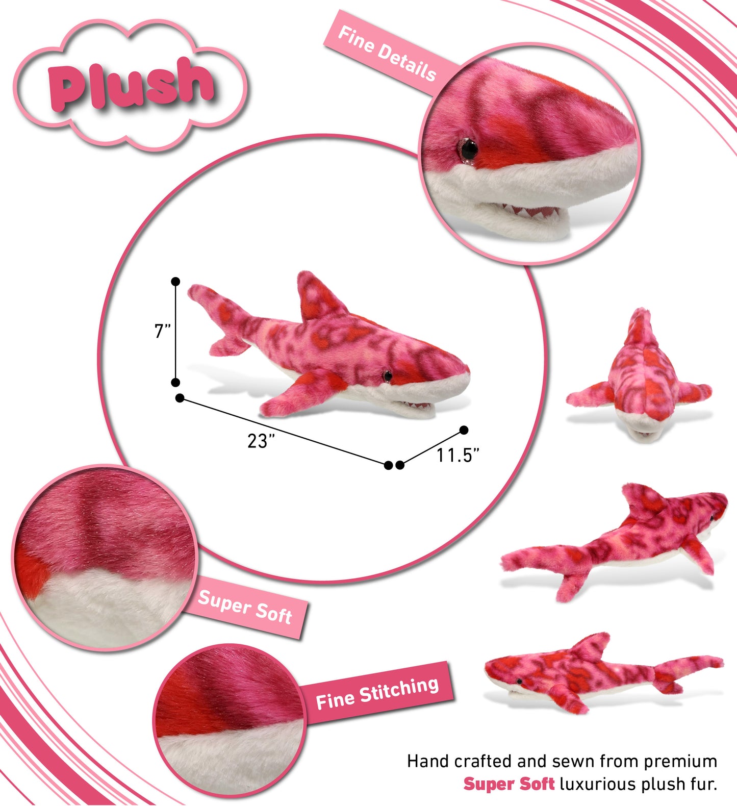 SUPER-SOFT PLUSH - PINK TIE-DYE SHARK 23"