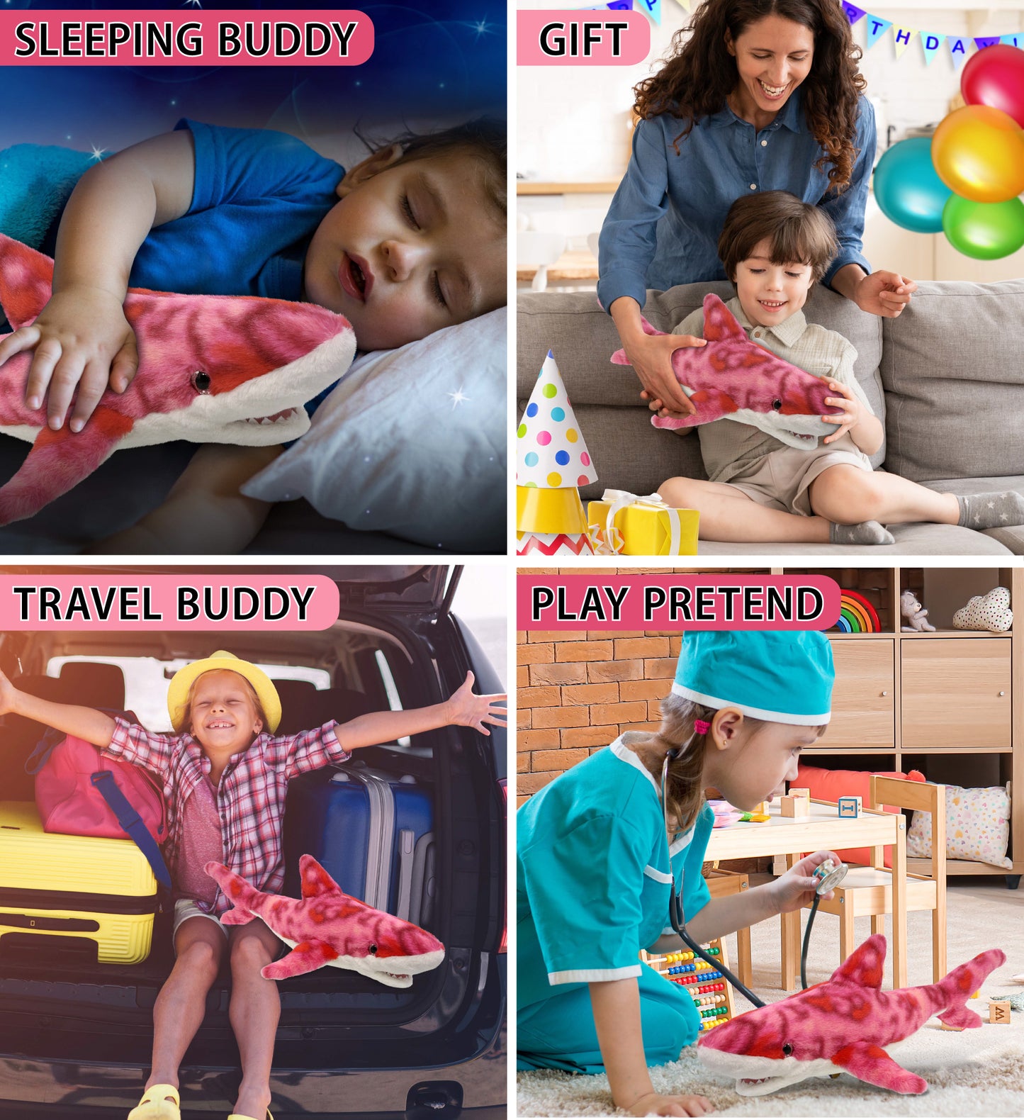 SUPER-SOFT PLUSH - PINK TIE-DYE SHARK 23"