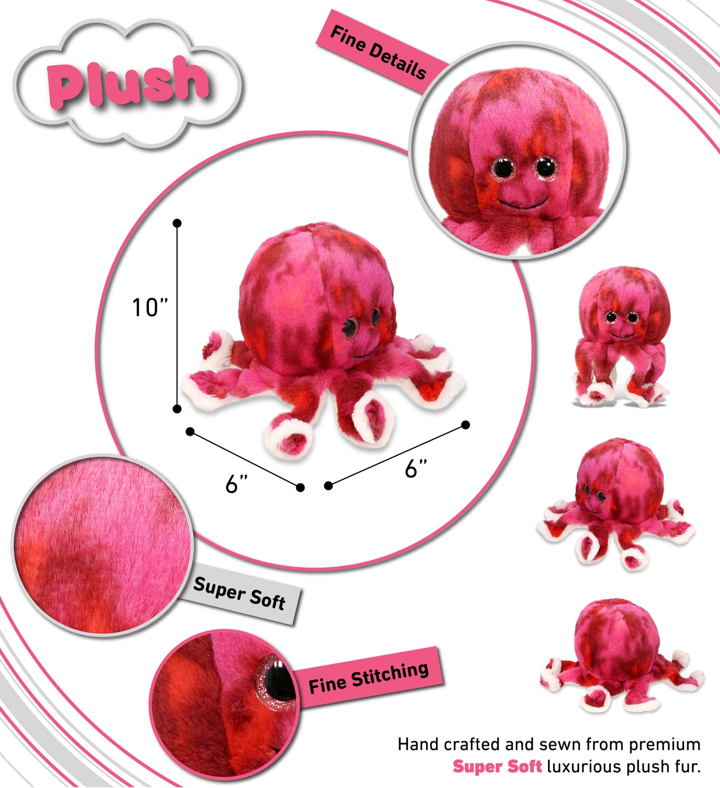 SUPER-SOFT PLUSH - PINK TIE-DYE OCTOPUS 10"