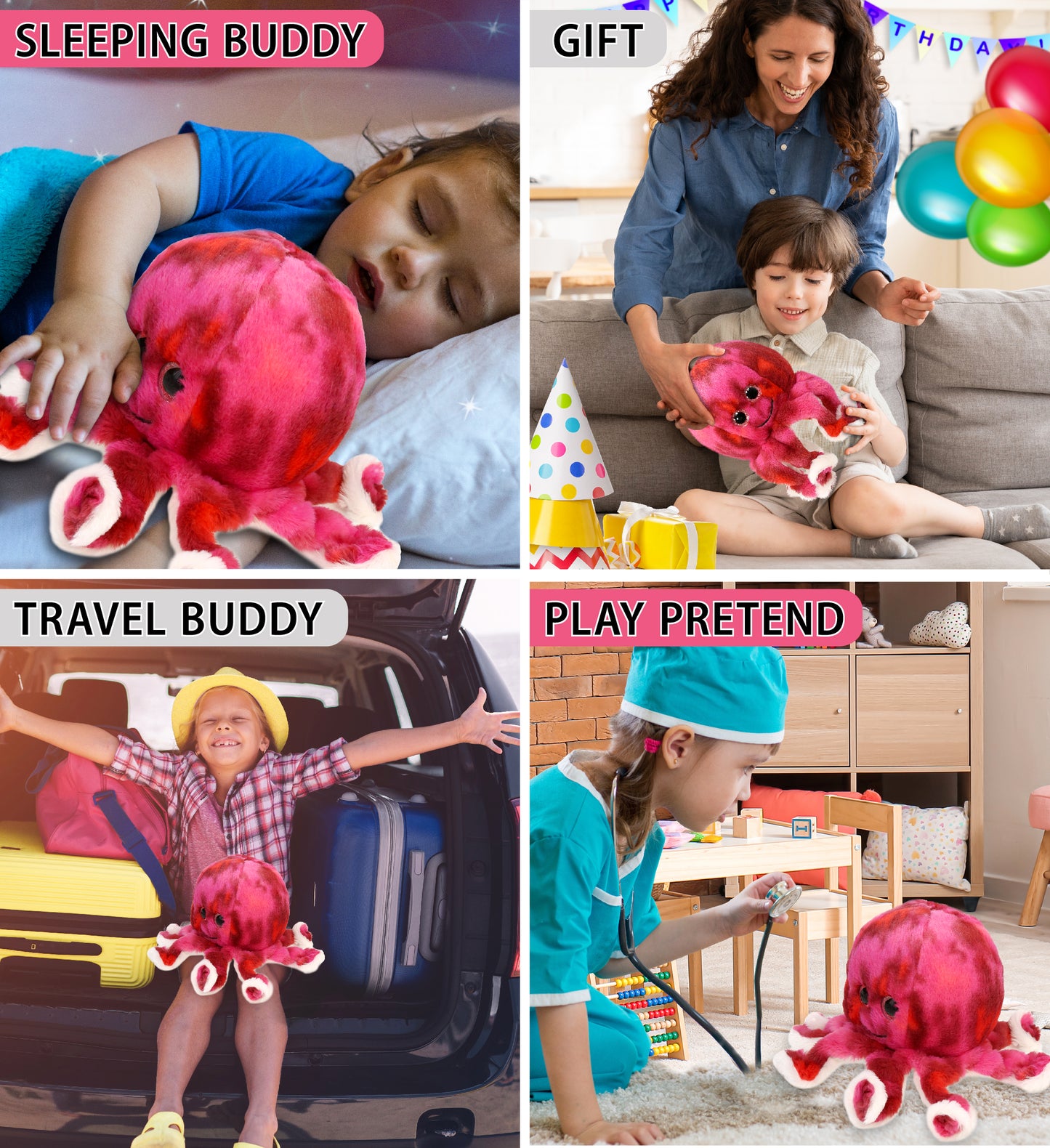 SUPER-SOFT PLUSH - PINK TIE-DYE OCTOPUS 10"