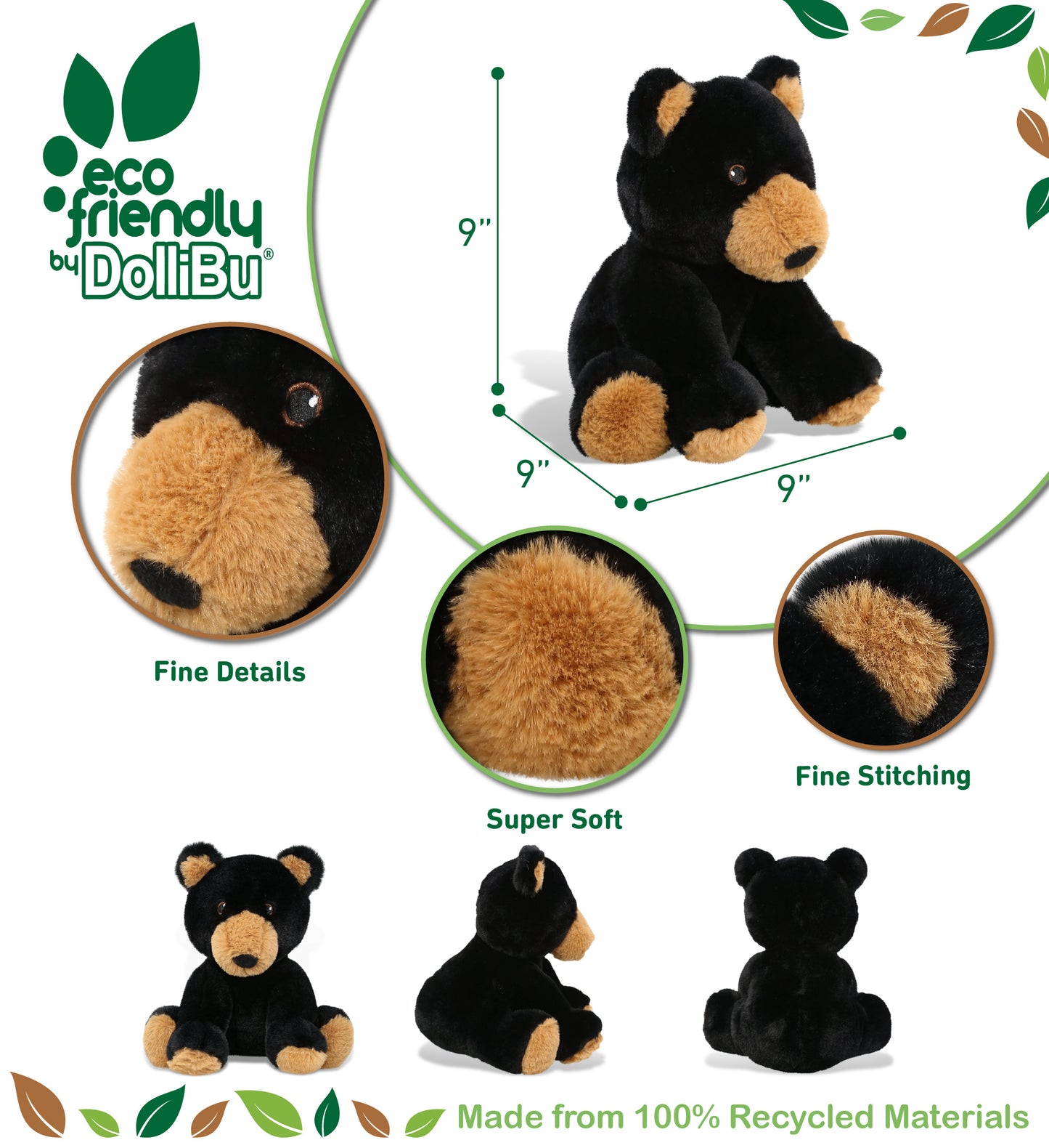 ECO FRIENDLY SUPER-SOFT PLUSH - BLACK BEAR 9"