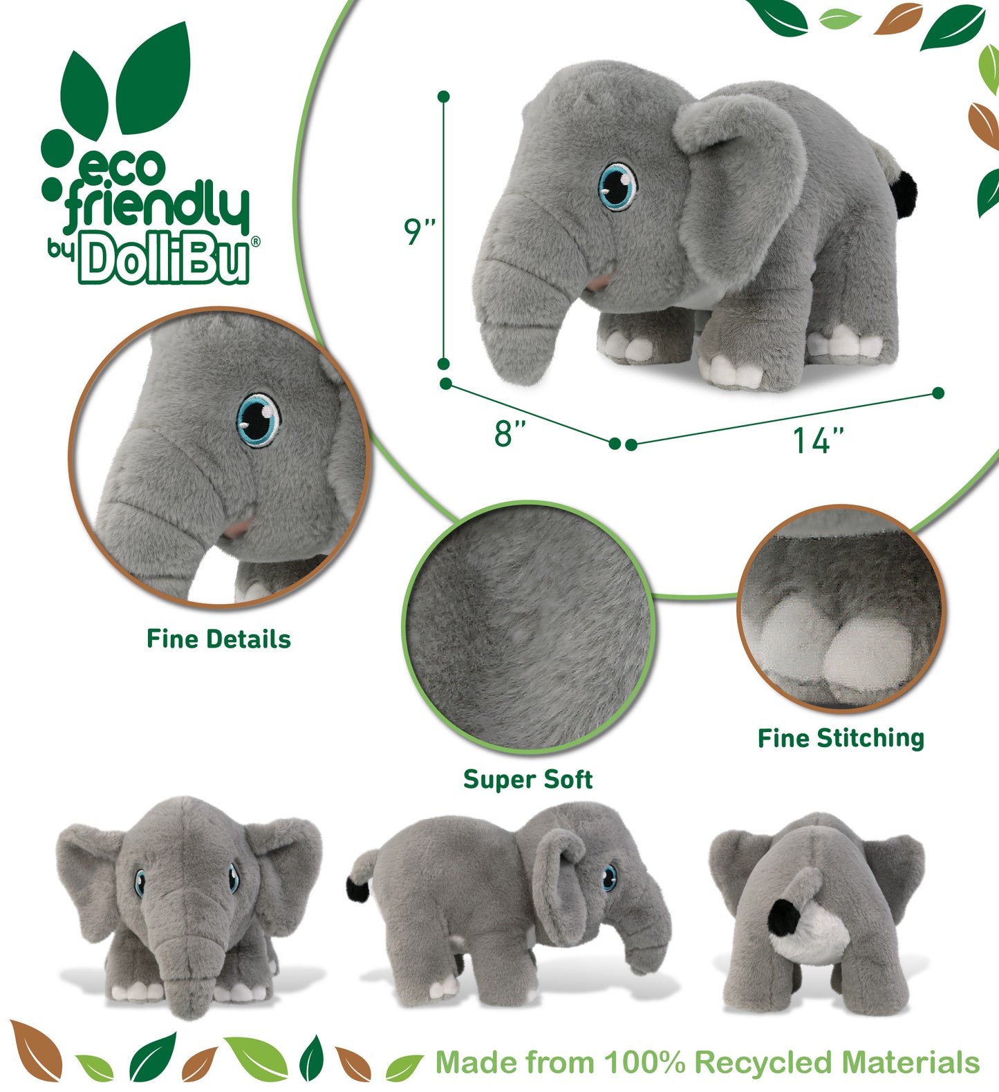ECO FRIENDLY SUPER-SOFT PLUSH - ELEPHANT 14"