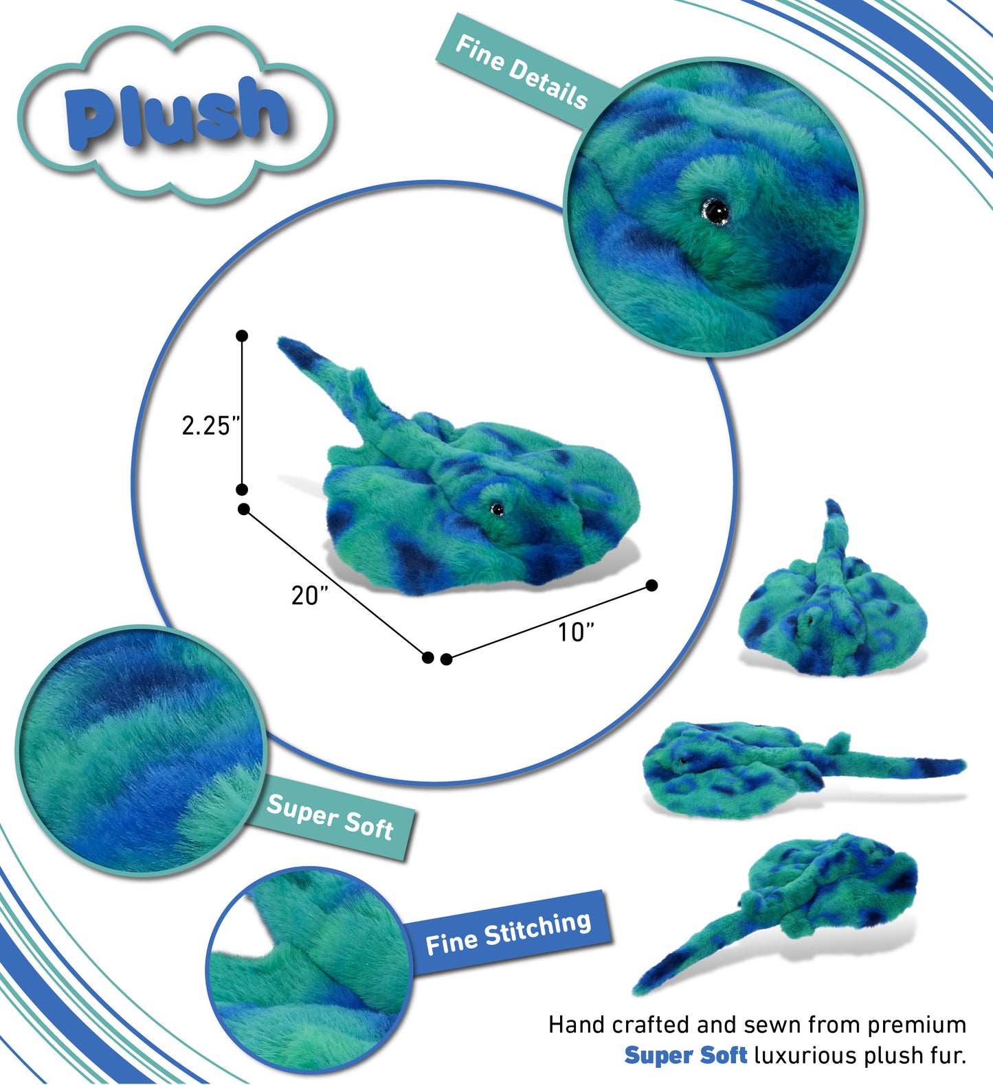 SUPER-SOFT PLUSH - BLUE TIE-DYE STINGRAY 20"