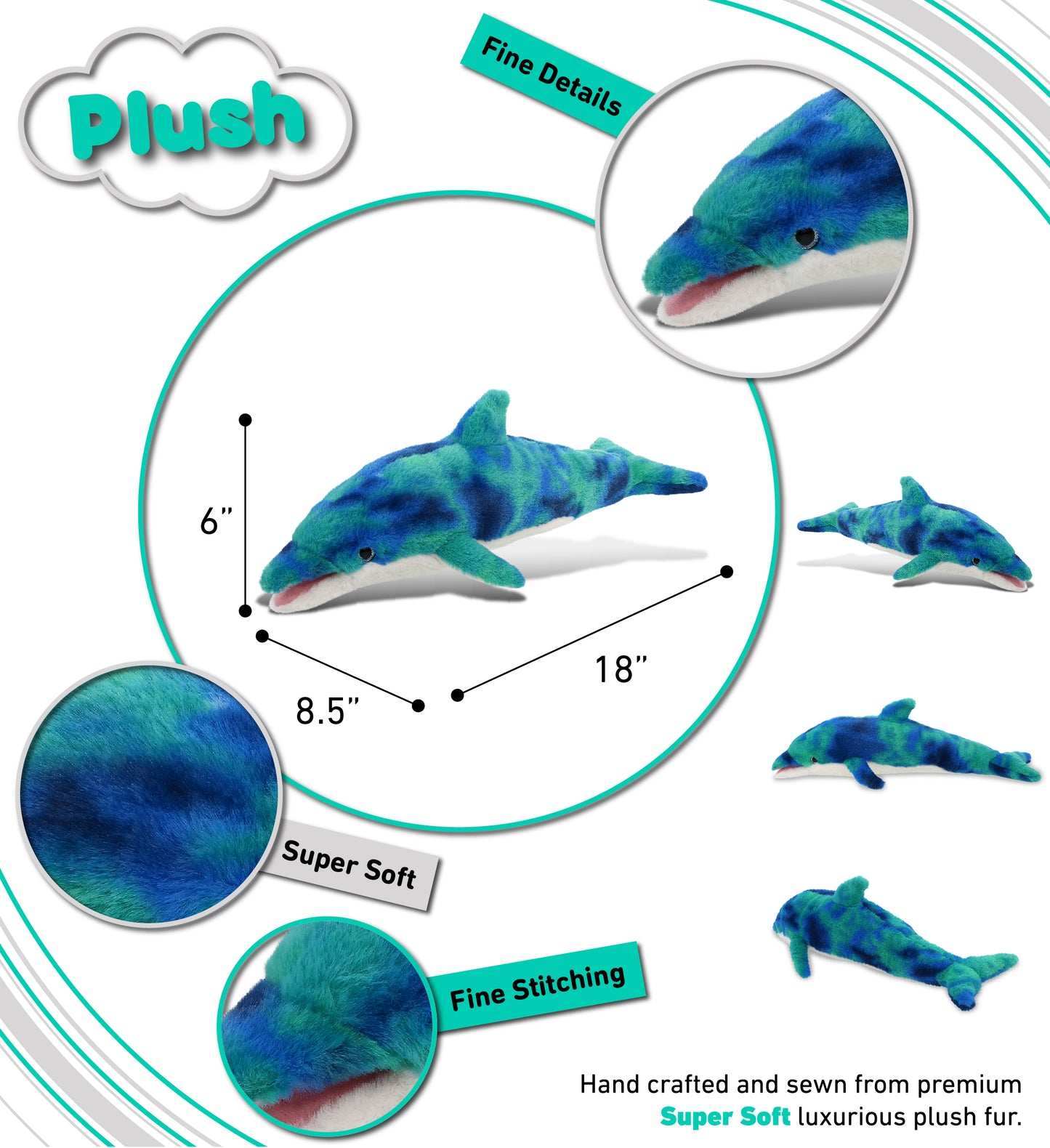 SUPER-SOFT PLUSH - BLUE TIE-DYE DOLPHIN 18"
