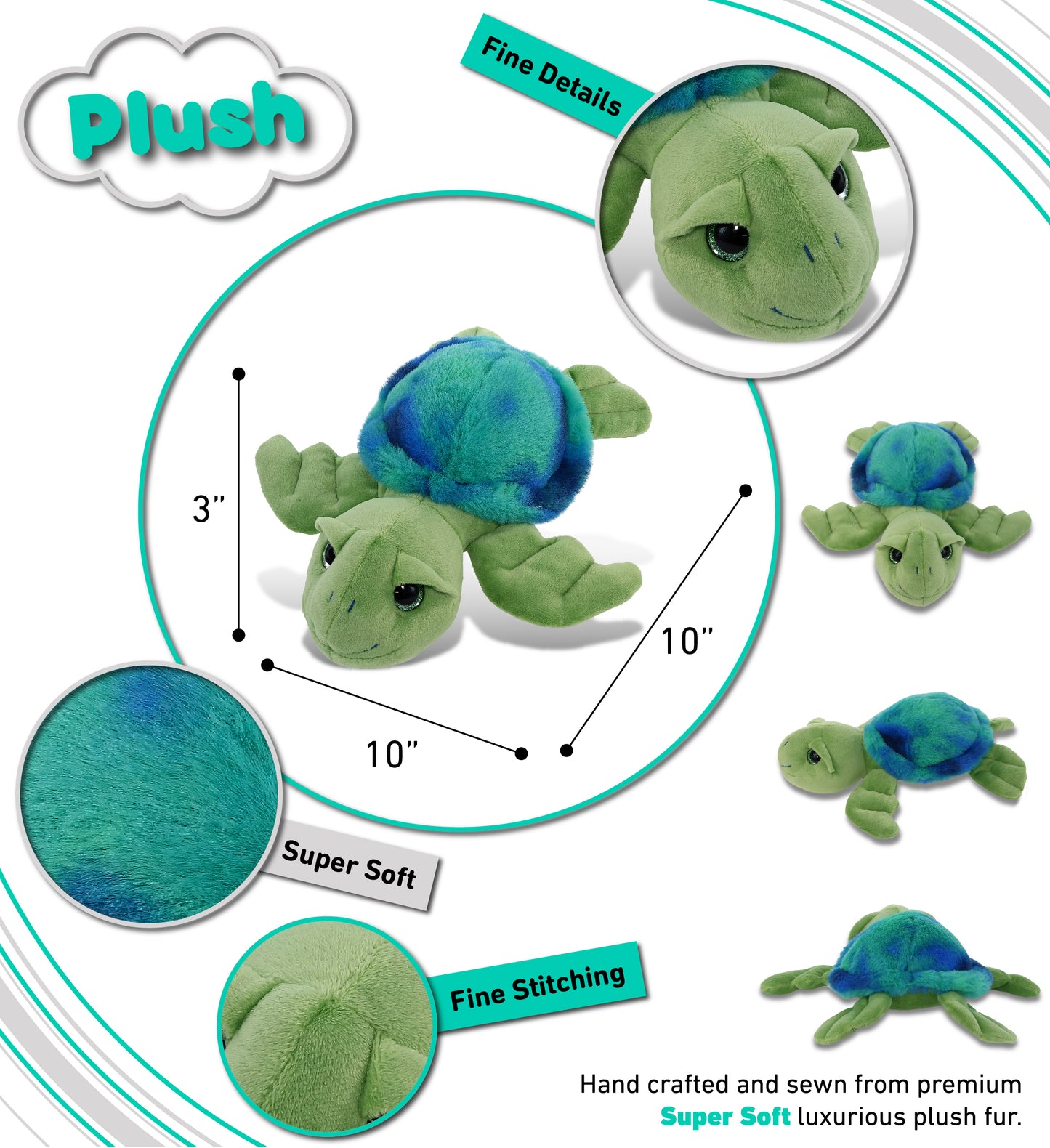SUPER-SOFT PLUSH - BLUE TIE-DYE GREEN SEA TURTLE10"
