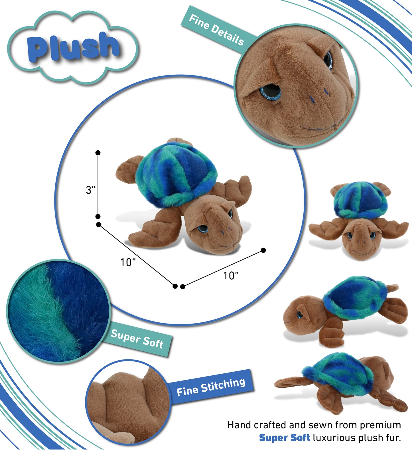 SUPER-SOFT PLUSH - BLUE TIE-DYE BROWN SEA TURTLE10"