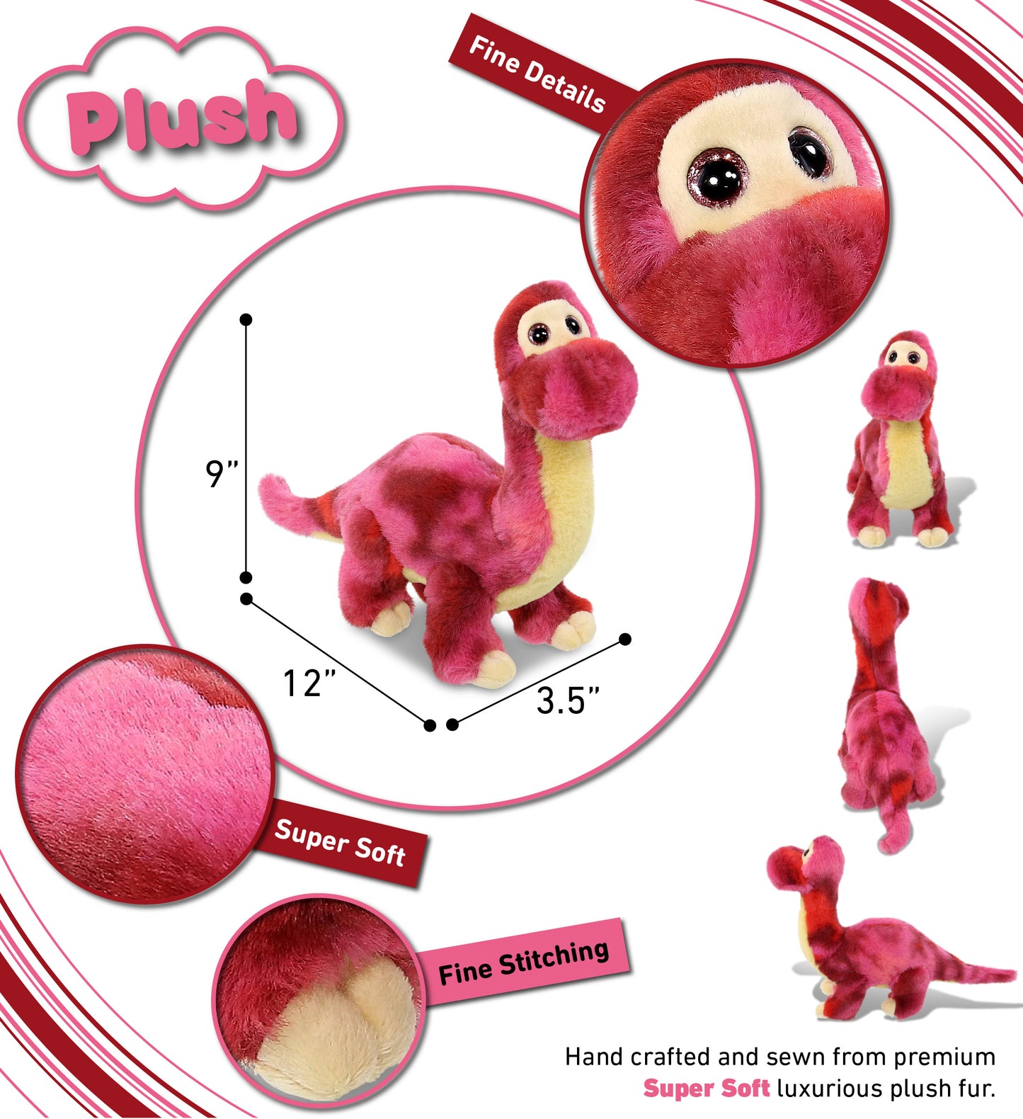 SUPER SOFT PLUSH - PINK TIE-DYE DINOSAUR 9"