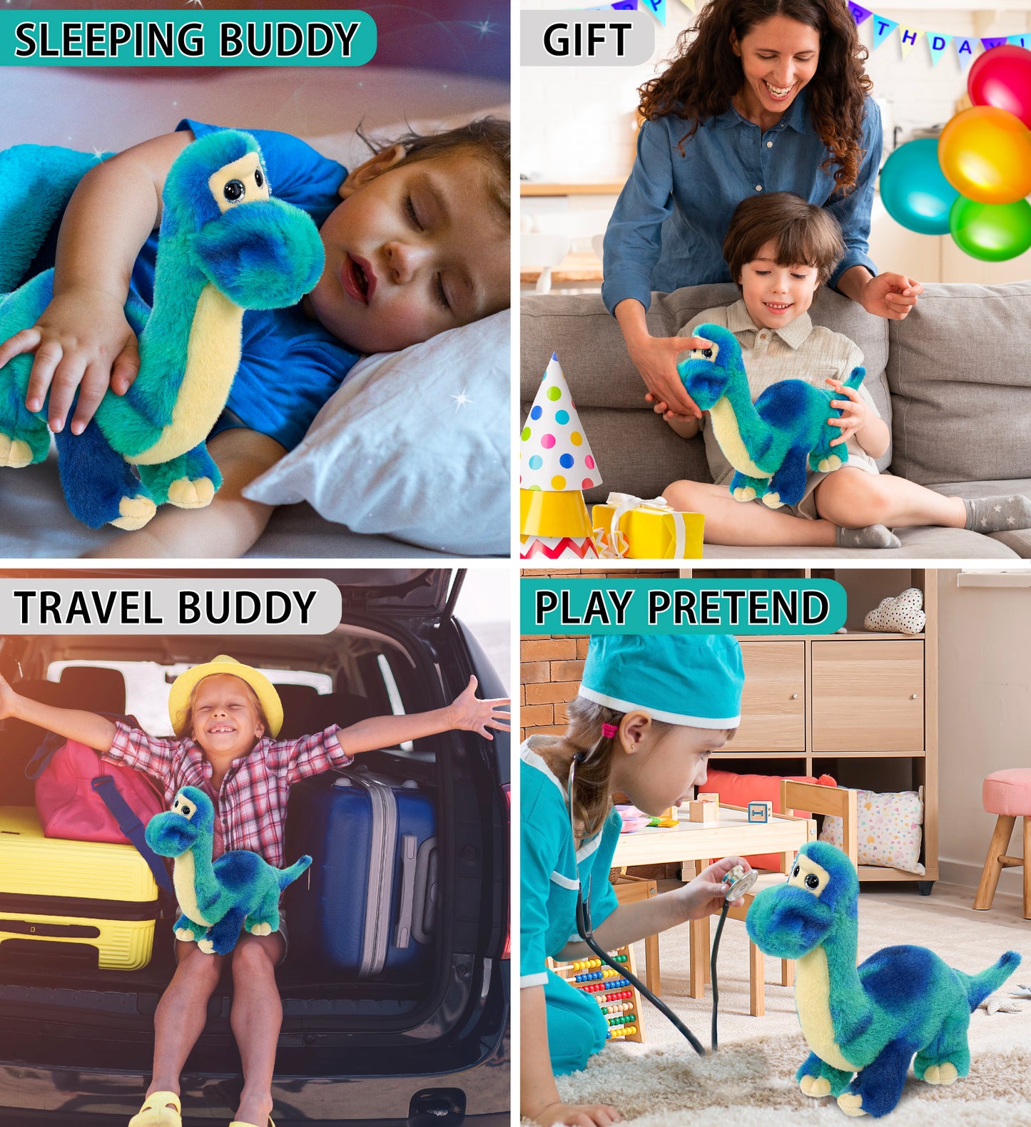 SUPER SOFT PLUSH - BLUE TIE-DYE DINOSAUR 9"