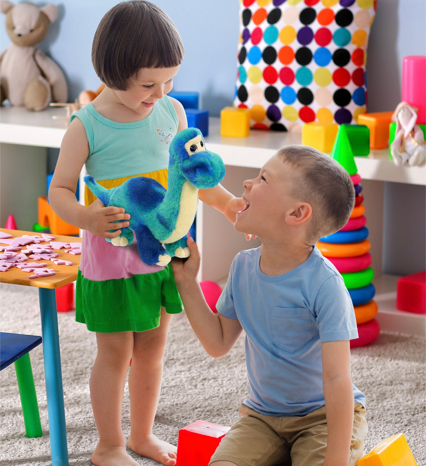 SUPER SOFT PLUSH - BLUE TIE-DYE DINOSAUR 9"
