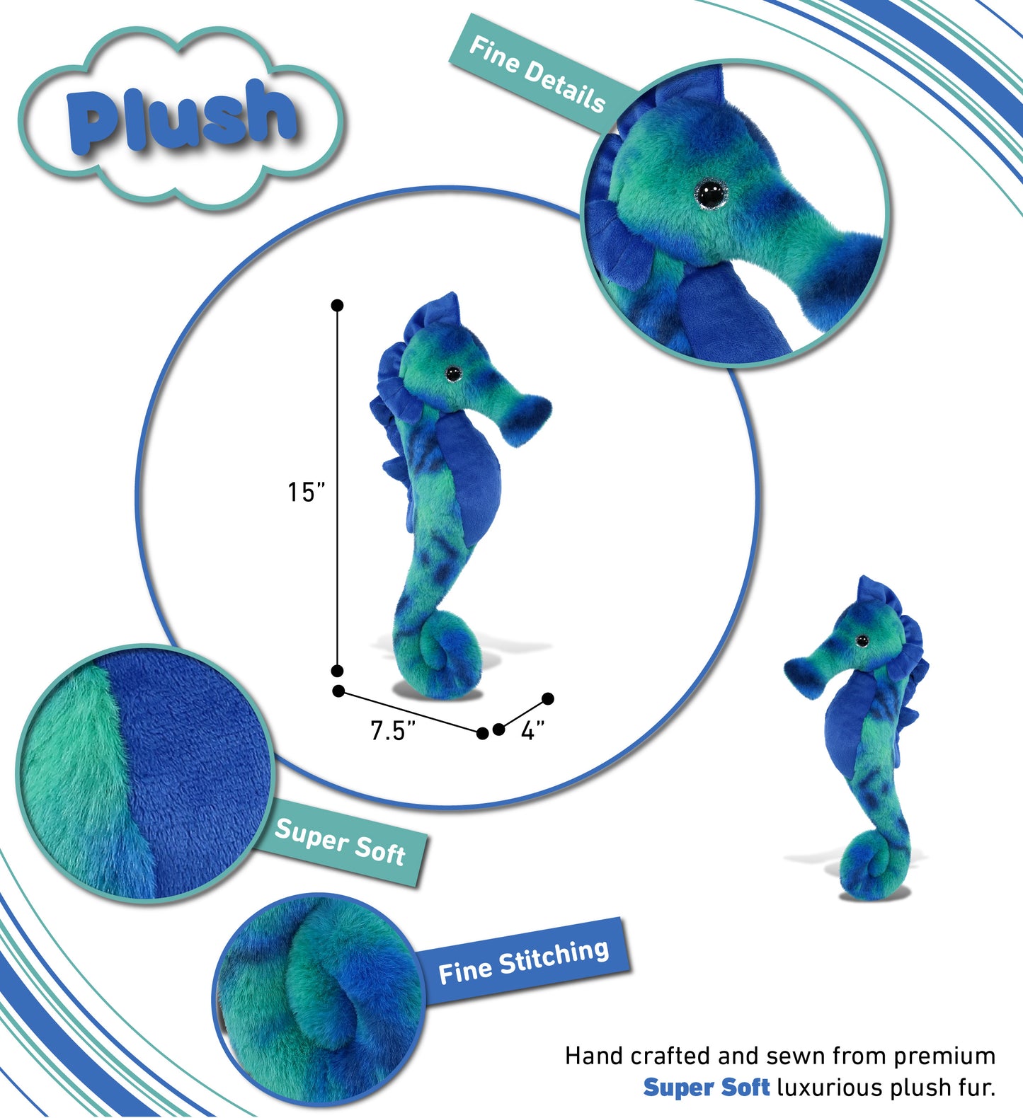 SUPER-SOFT PLUSH - BLUE TIE-DYE SEAHORSE 15"