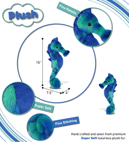 SUPER-SOFT PLUSH - BLUE TIE-DYE SEAHORSE 15"