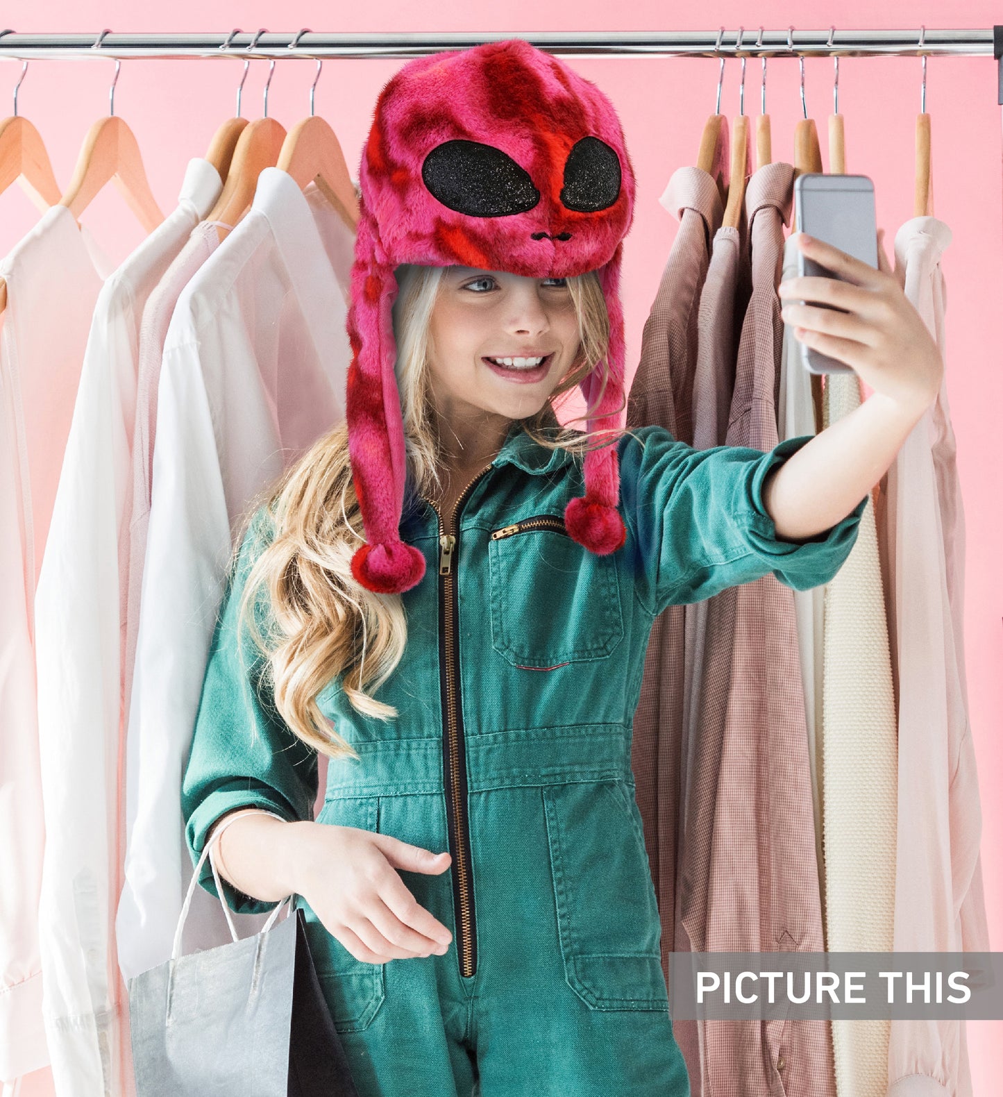 SUPER-SOFT PLUSH HAT - PINK TIE-DYE ALIEN