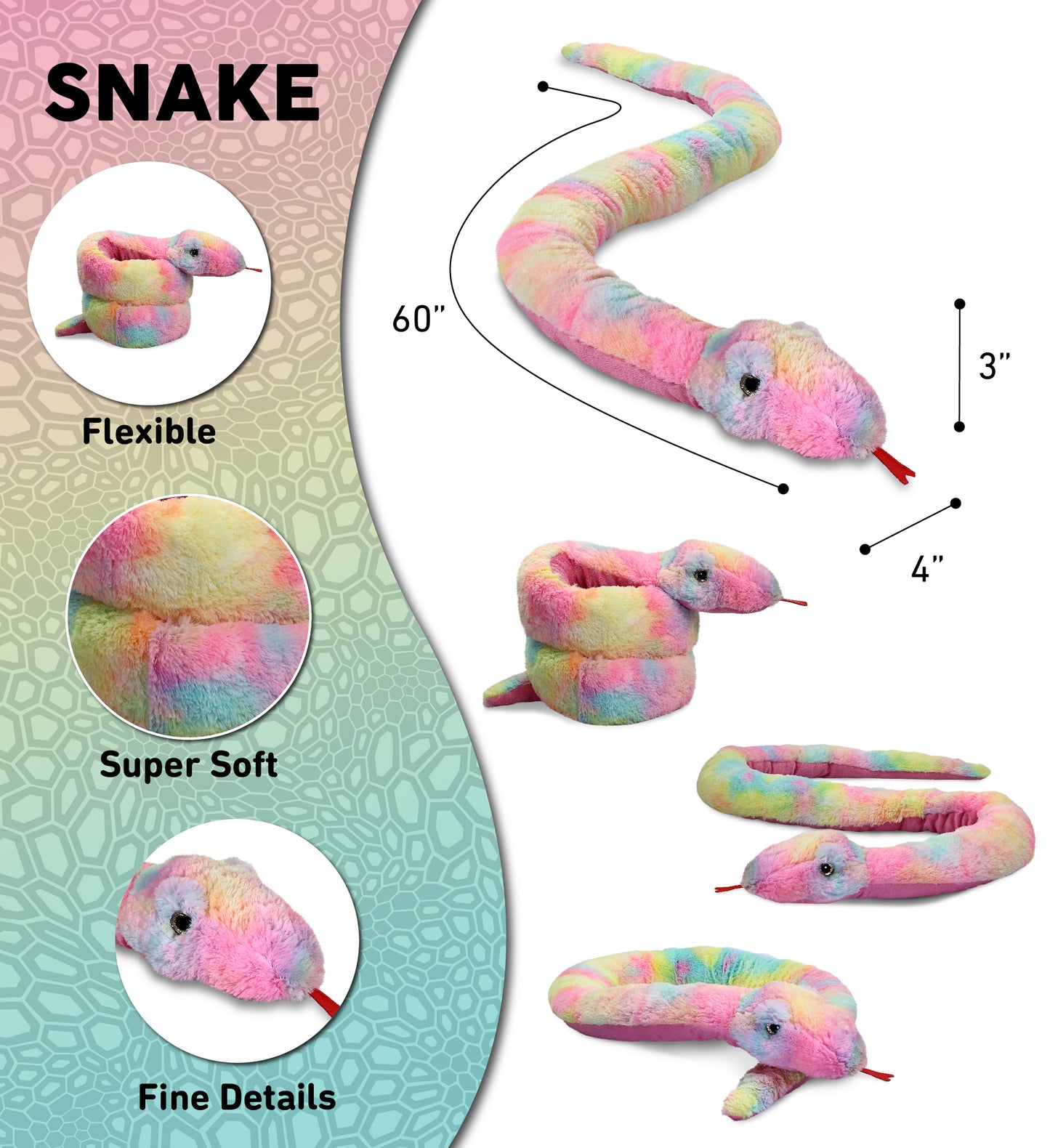 SUPER-SOFT PLUSH - RAINBOW SNAKE 60"