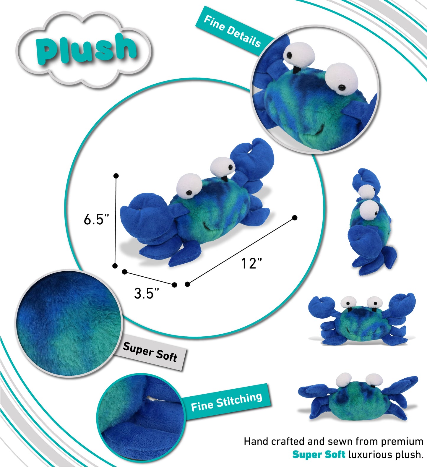 SUPER-SOFT PLUSH - BLUE TIE-DYE CRAB 12"