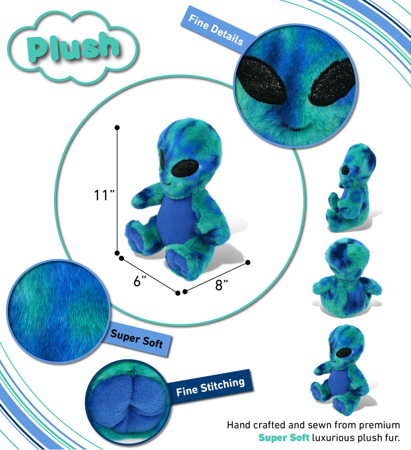 SUPER-SOFT PLUSH - BLUE TIE-DYE ALIEN 9"