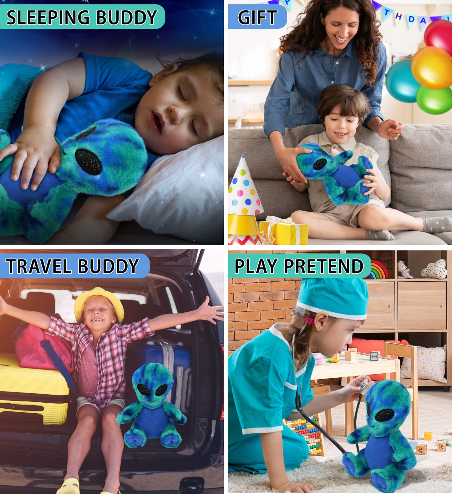 SUPER-SOFT PLUSH - BLUE TIE-DYE ALIEN 9"