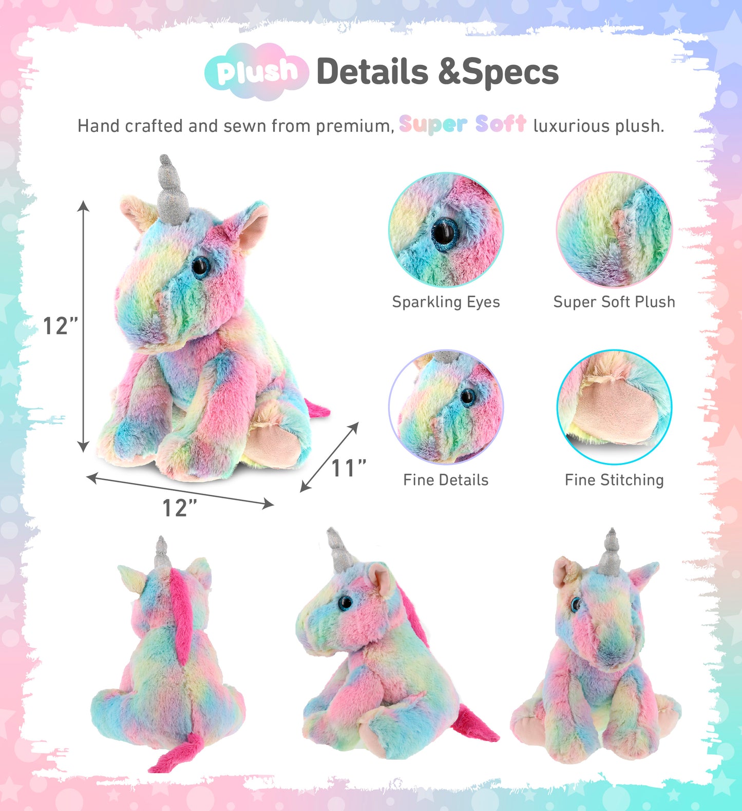 SUPER-SOFT PLUSH - FLOPPY RAINBOW UNICORN