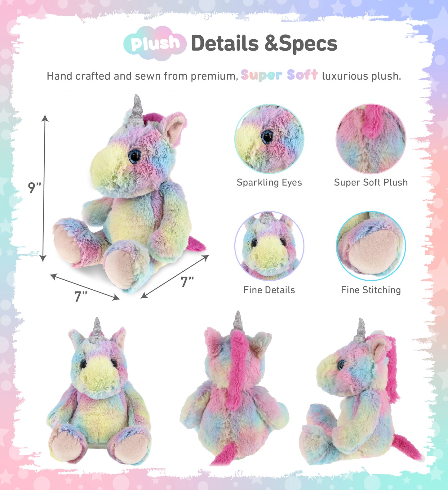 SUPER-SOFT PLUSH - SITTING RAINBOW UNICORN
