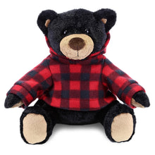 SUPER SOFT PLUSH WITH RED PLAID HOODIE - BLACK BEAR