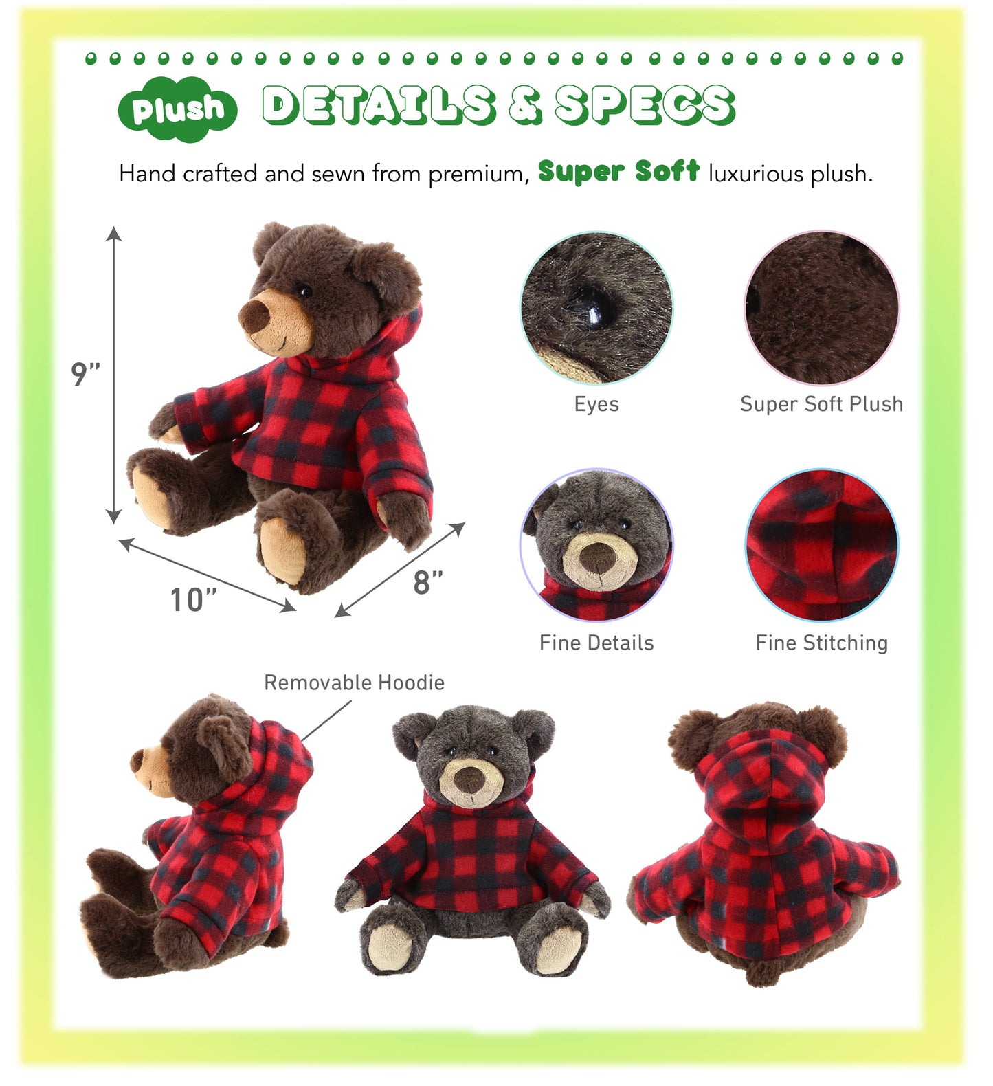 SUPER SOFT PLUSH WITH RED PLAID HOODIE - BROWN BEAR
