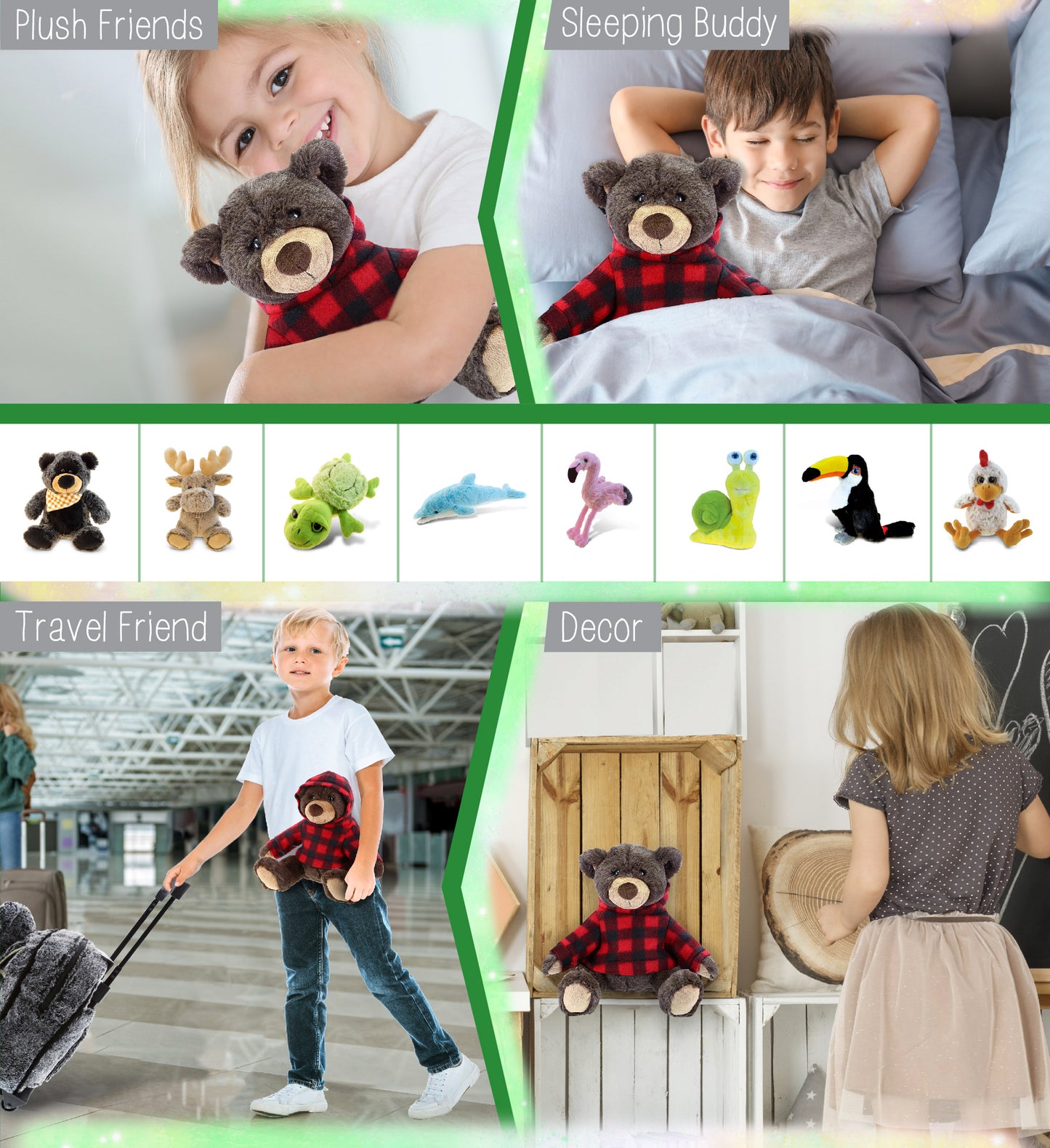 SUPER SOFT PLUSH WITH RED PLAID HOODIE - BROWN BEAR