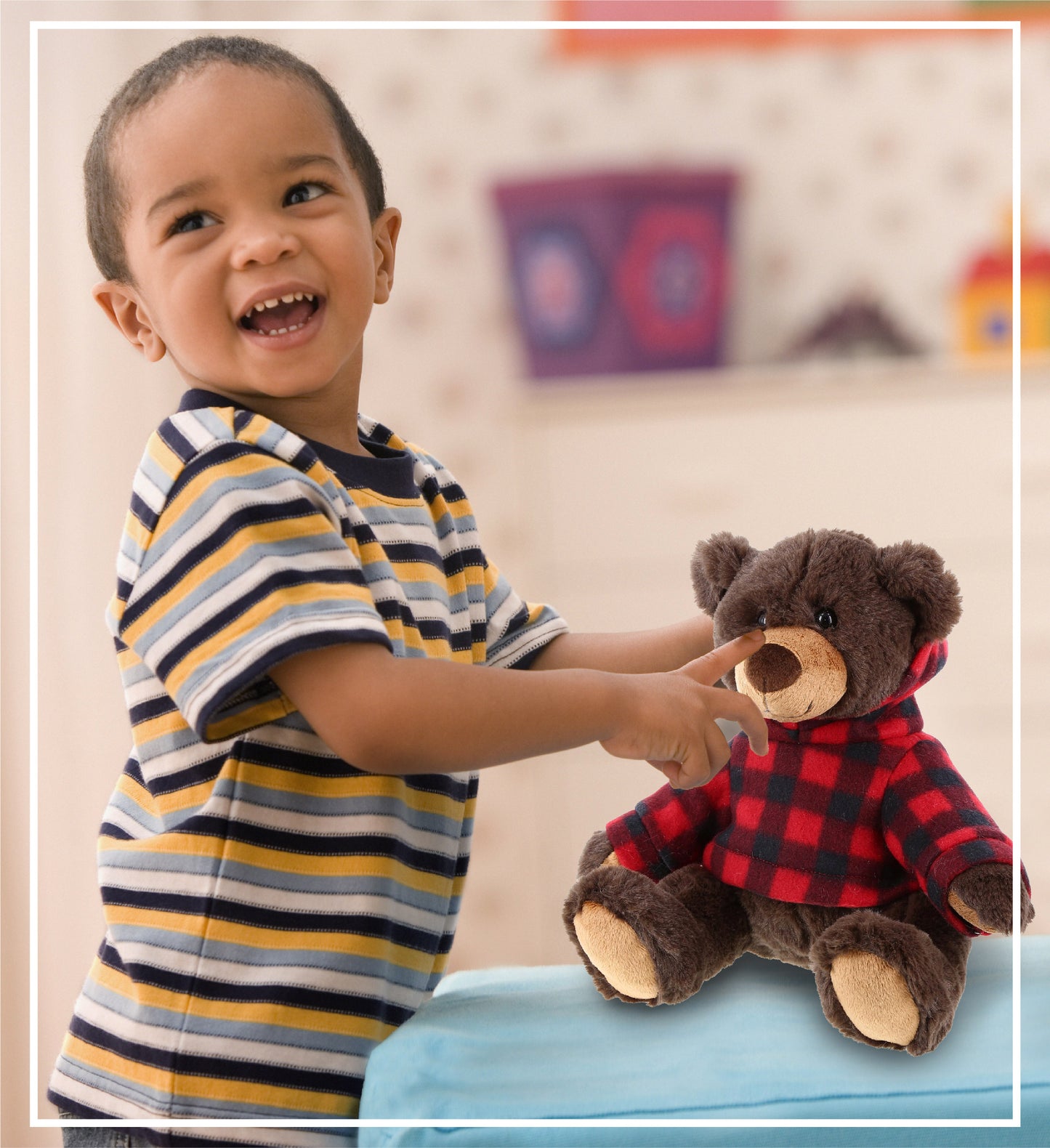SUPER SOFT PLUSH WITH RED PLAID HOODIE - BROWN BEAR