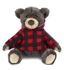 SUPER SOFT PLUSH WITH RED PLAID HOODIE - BROWN BEAR