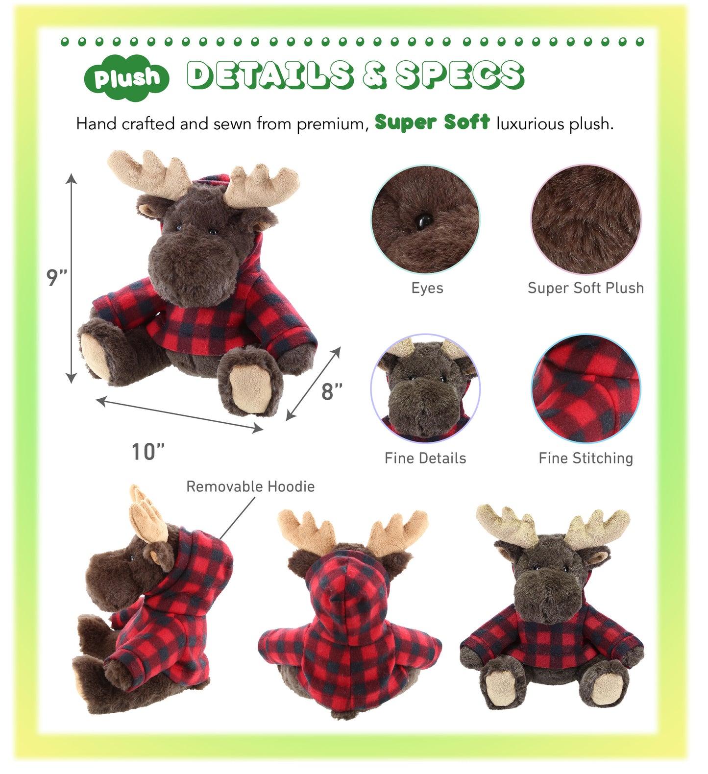 SUPER SOFT PLUSH WITH RED PLAID HOODIE - MOOSE