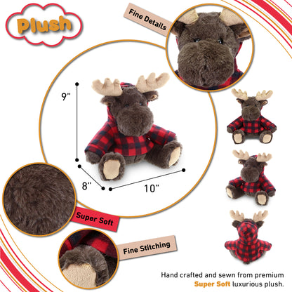 SUPER SOFT PLUSH WITH RED PLAID HOODIE - MOOSE